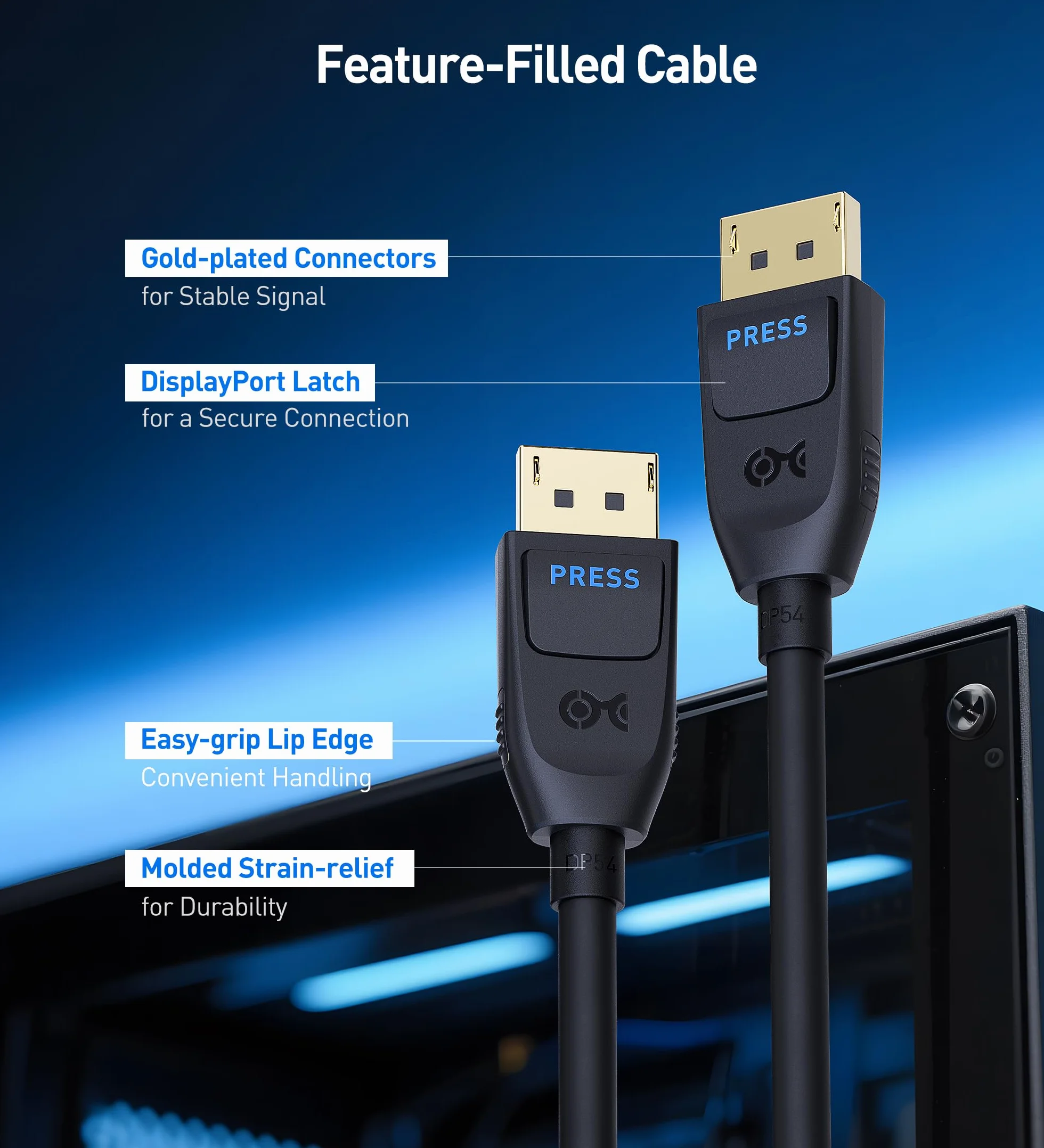 Cable Matters Kabel DisplayPort 2.1 54 Gb/s 3 m DP54 8K 165 Hz 4K 500 Hz
