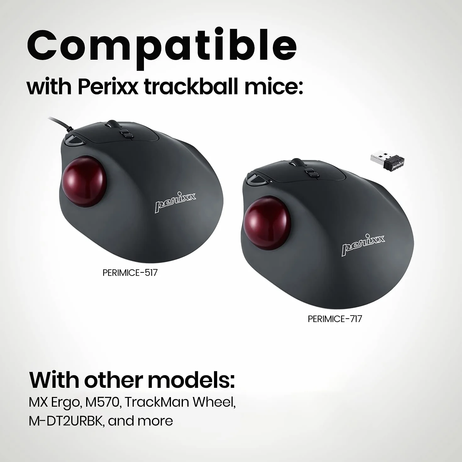 Perixx 34 mm Trackball - Błyszczące Wykończenie - Prędkość - Kompatybilny z M570 Trackball - Czerwony