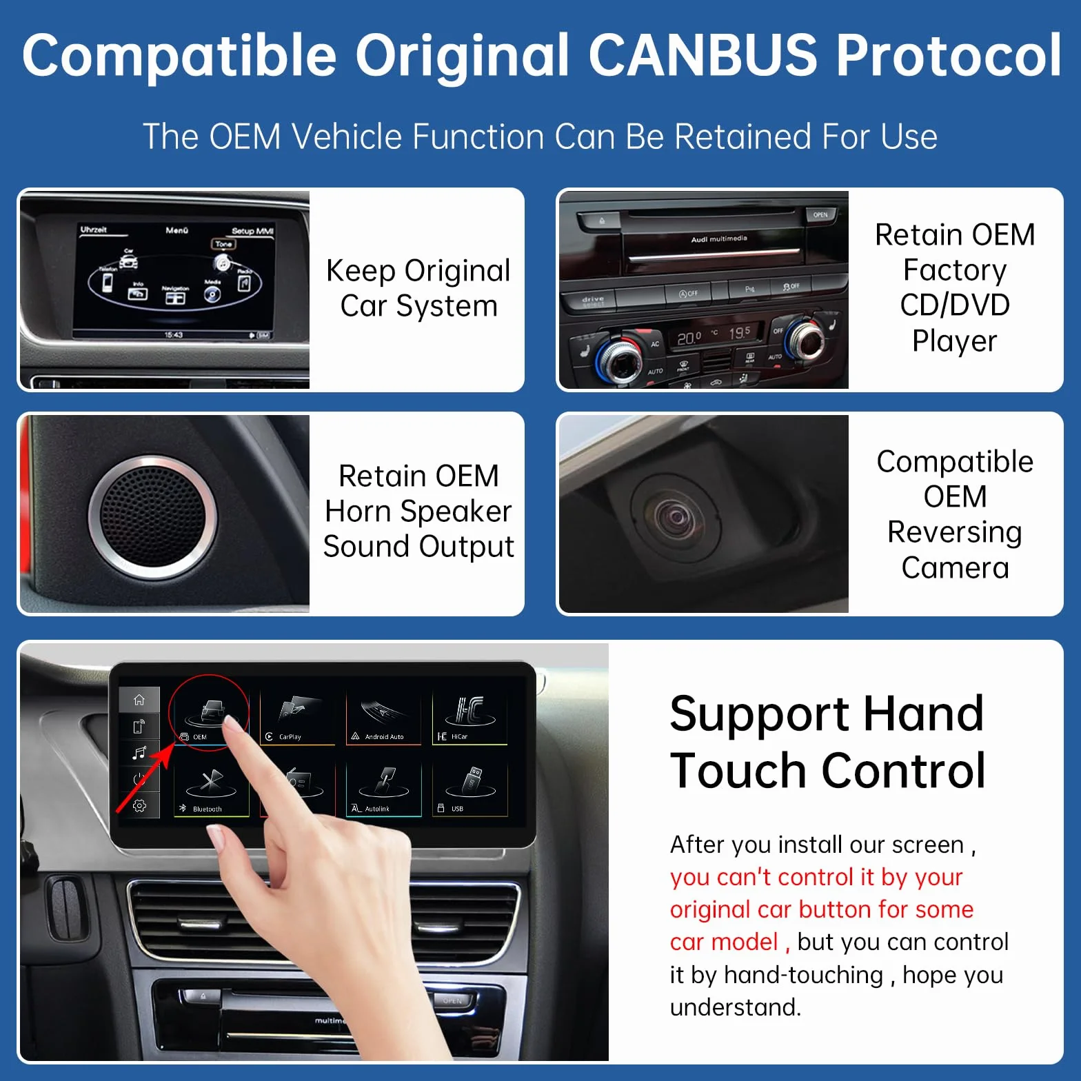 Road Top 12,3 cala Bezprzewodowy ekran dotykowy radia samochodowego CarPlay dla Audi A4 A5 2009-2015