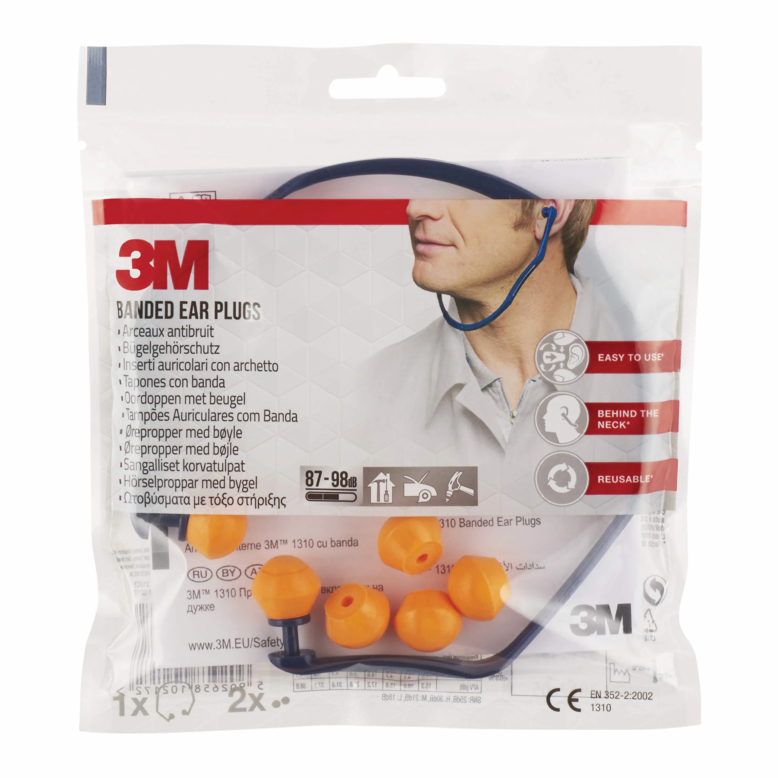 3M Ochrona słuchu 1310 zapewnia przyjemny czas noszenia, nie uciska, chroni przed wysokimi poziomami hałasu w zakresie 87-98 dB (SNR: 26 dB), 1 zestaw z 2 parami zatyczek zapasowych, niebieski