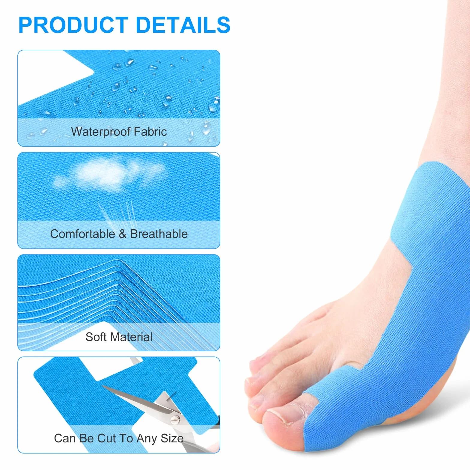 Flintronic PreCut taśma kinezjologiczna na hallux valgus, 20 sztuk, wodoszczelna, elastyczna na palce i stopy, nie zawiera lateksu