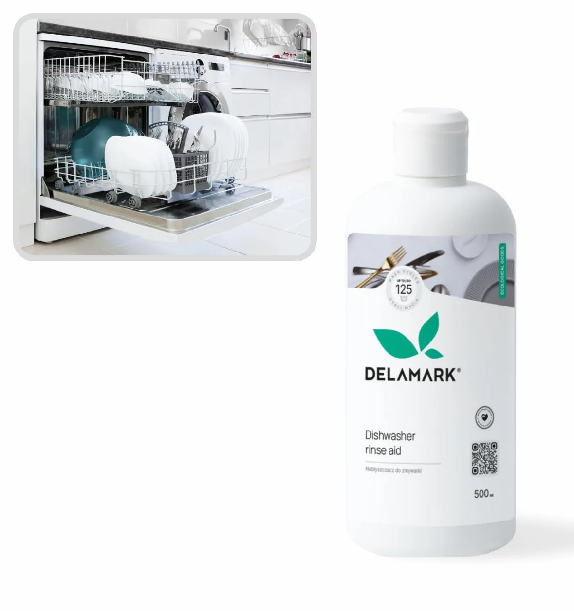 Płyn Nabłyszczacz do zmywarki, musujące naczynia i szybkie suszenie, bezzapachowy, biodegradowalna formuła 500 ml