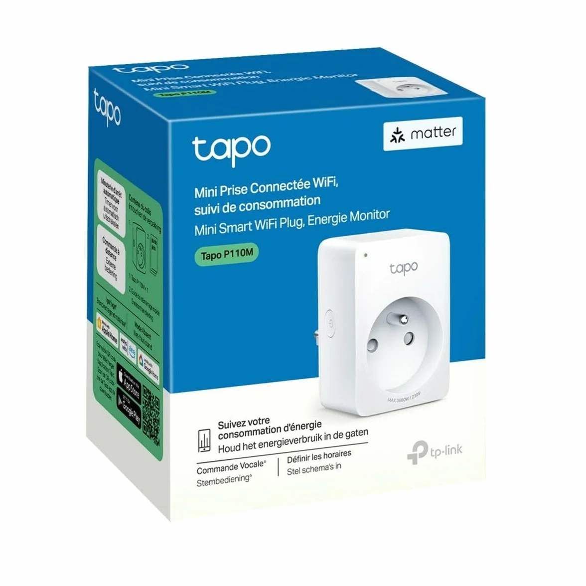 Tapo Matter podłączone gniazdko WiFi, śledzenie zużycia, 16 A typ E, kompatybilne z Alexa, Google Home i SmartThings, sterowaniem grzejnikiem, ogrzewaniem, oszczędzaniem energii, Tapo P110M (PL)