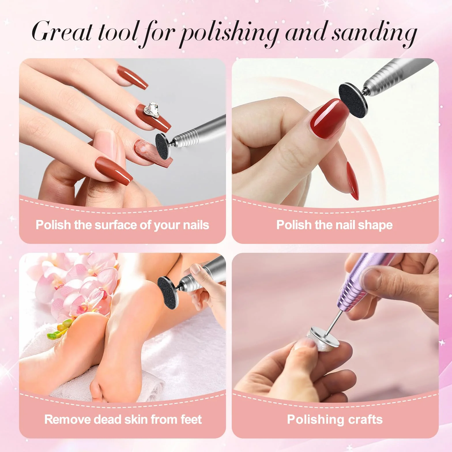 Elektryczny zestaw do pedicure 120 krążków szlifierskich 25 mm + 2 nasadki frezujące