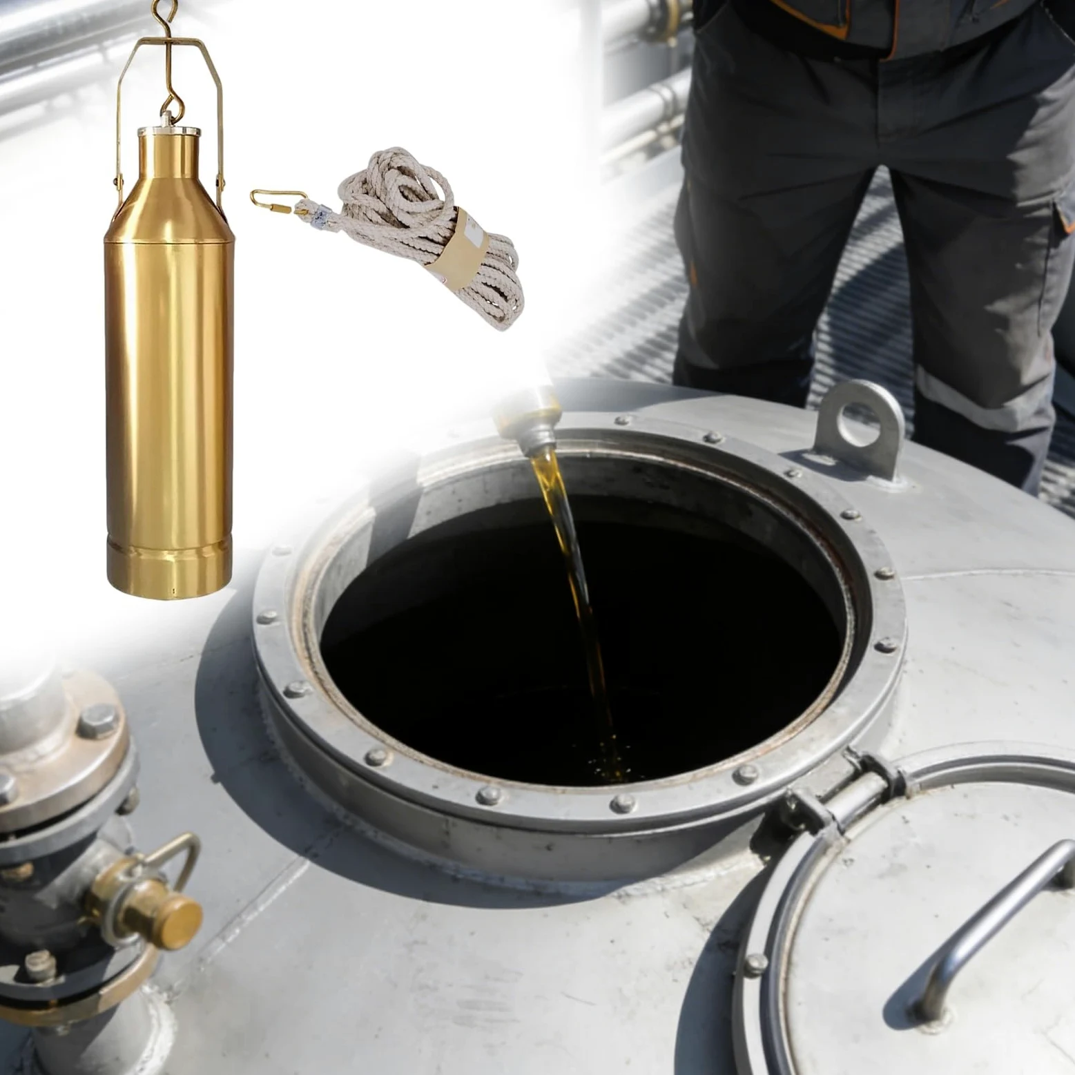 Zestaw butelek do pobierania próbek oleju z linką, przenośny metalowy próbnik do ekstrakcji oleju opałowego, urządzenie do pobierania oleju silnikowego 1000 ml, do elektrowni, lina 15 m