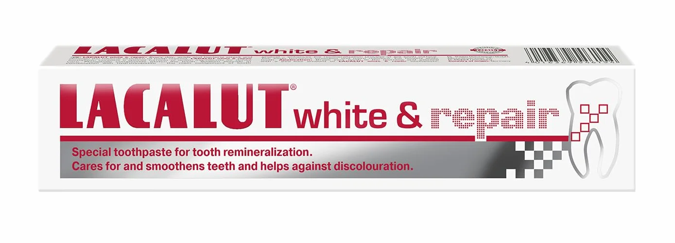 Lacalut White & Repair Pasta do zębów, do wybielania zębów, ujędrniania i wzmacniania dziąseł, pasta dla białych zębów, 1 x 75 ml