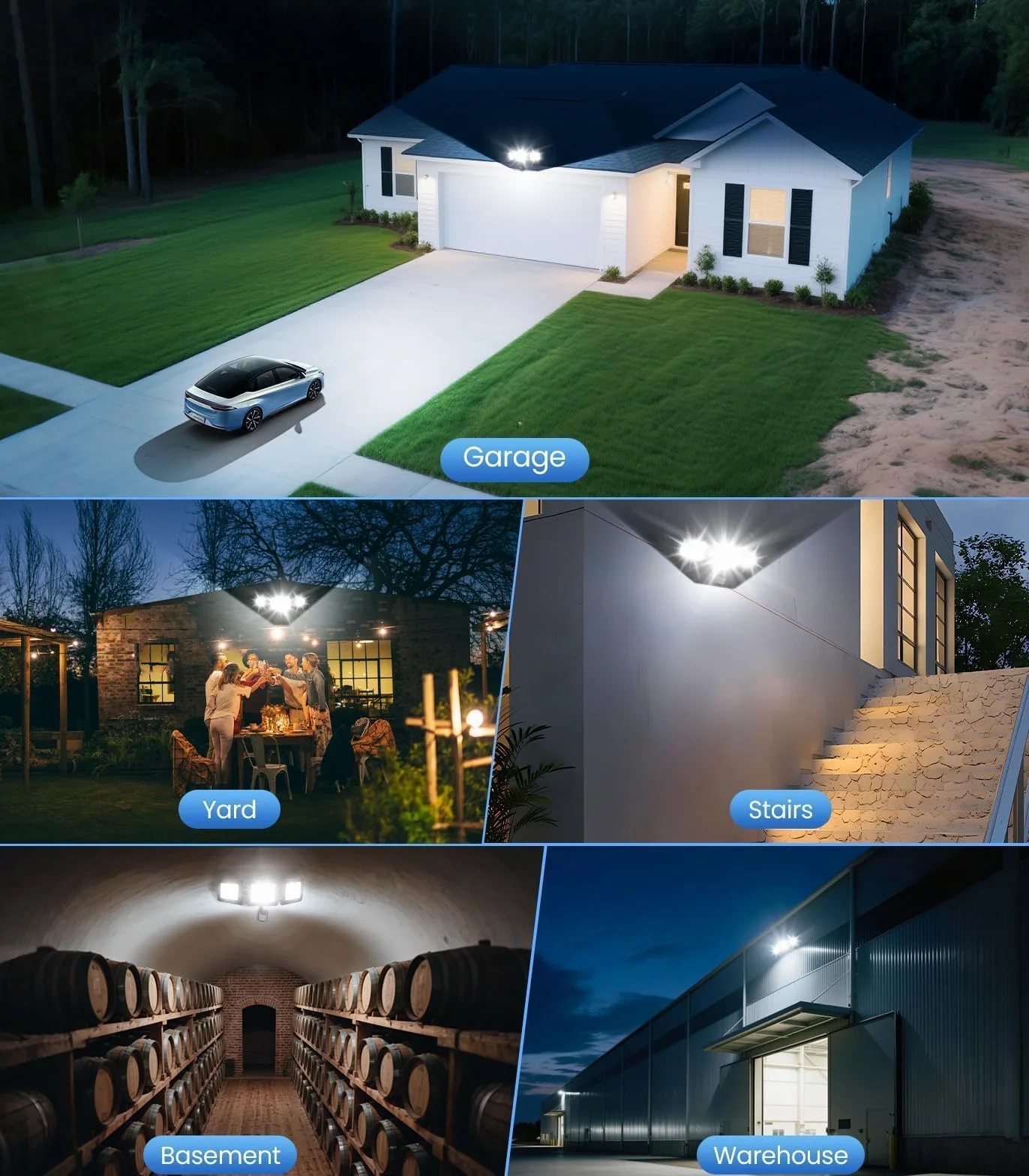 MEIHUA 100W LED Light Motion Sensor Remote Control 9600LM IP66 Waterproof 6500K 3-Head 270° Adjustable Outdoor Floodlight
