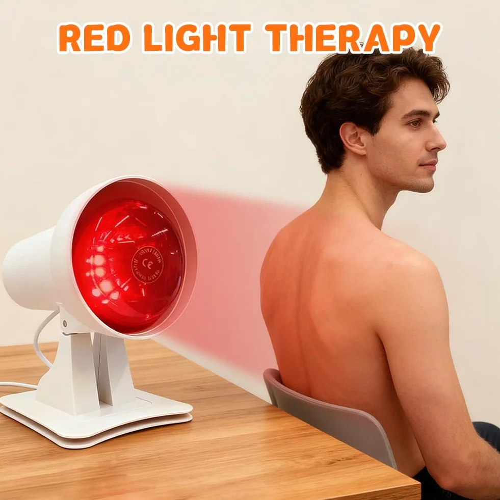Lampa na podczerwień 150 W, czerwone światło, lampa grzewcza z timerem i regulowaną temperaturą, czerwone światło, terapia twarzy i ciała, głębokie ciepło zapobiegające zmęczeniu mięśni, regulowany