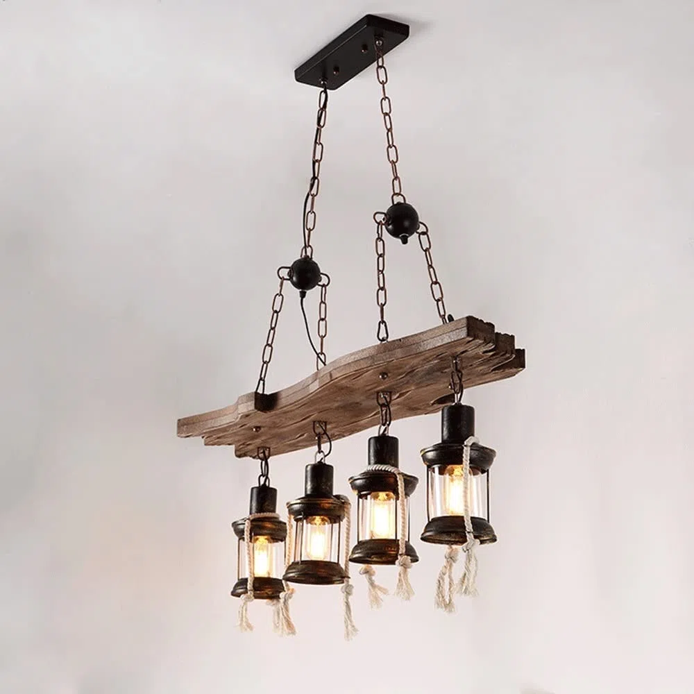Lampa wisząca ze szkła z 4 jasnymi drewnami