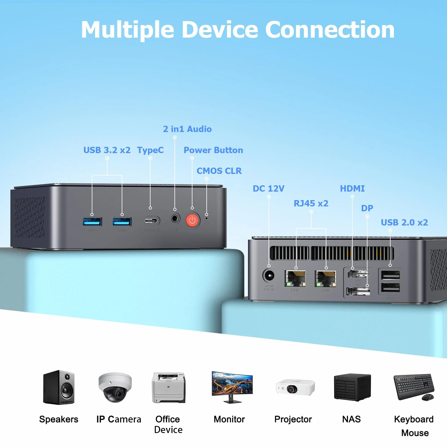 AWOW Mini PC W-11 Pro Twin Lake-N N150 Quad Core 3.60 GHz 16 GB DDR4 512 GB SSD Dual Display HDMI DP 4K@60 Hz Dual RJ45 Gigabit Ethernet