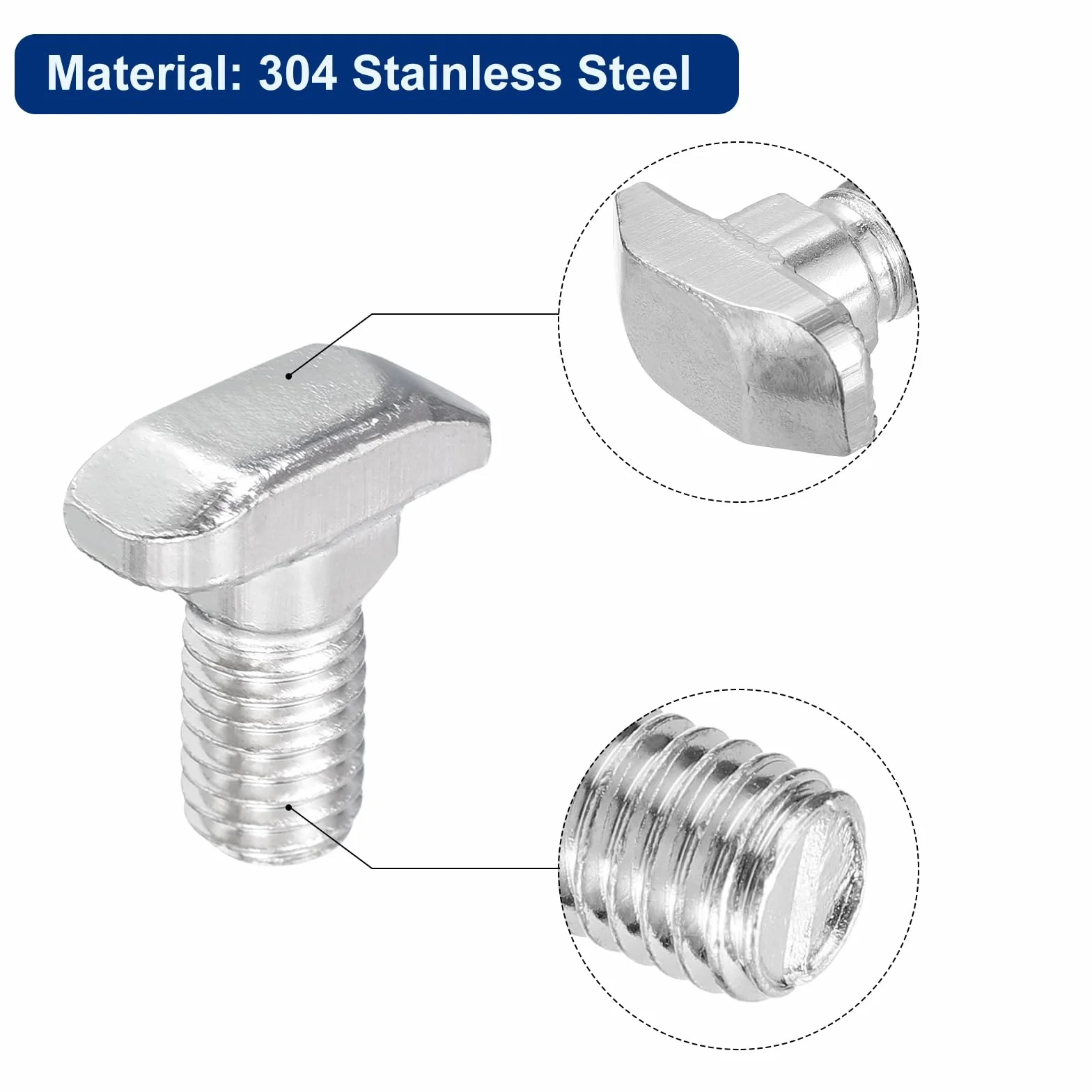 QUARKZMAN 10 sztuk śrub z rowkiem T, M8 x 16 mm, śruba z łbem młotkowym, śruba T do 4040 serii T profil aluminiowy, stal nierdzewna 304, kolor srebrny