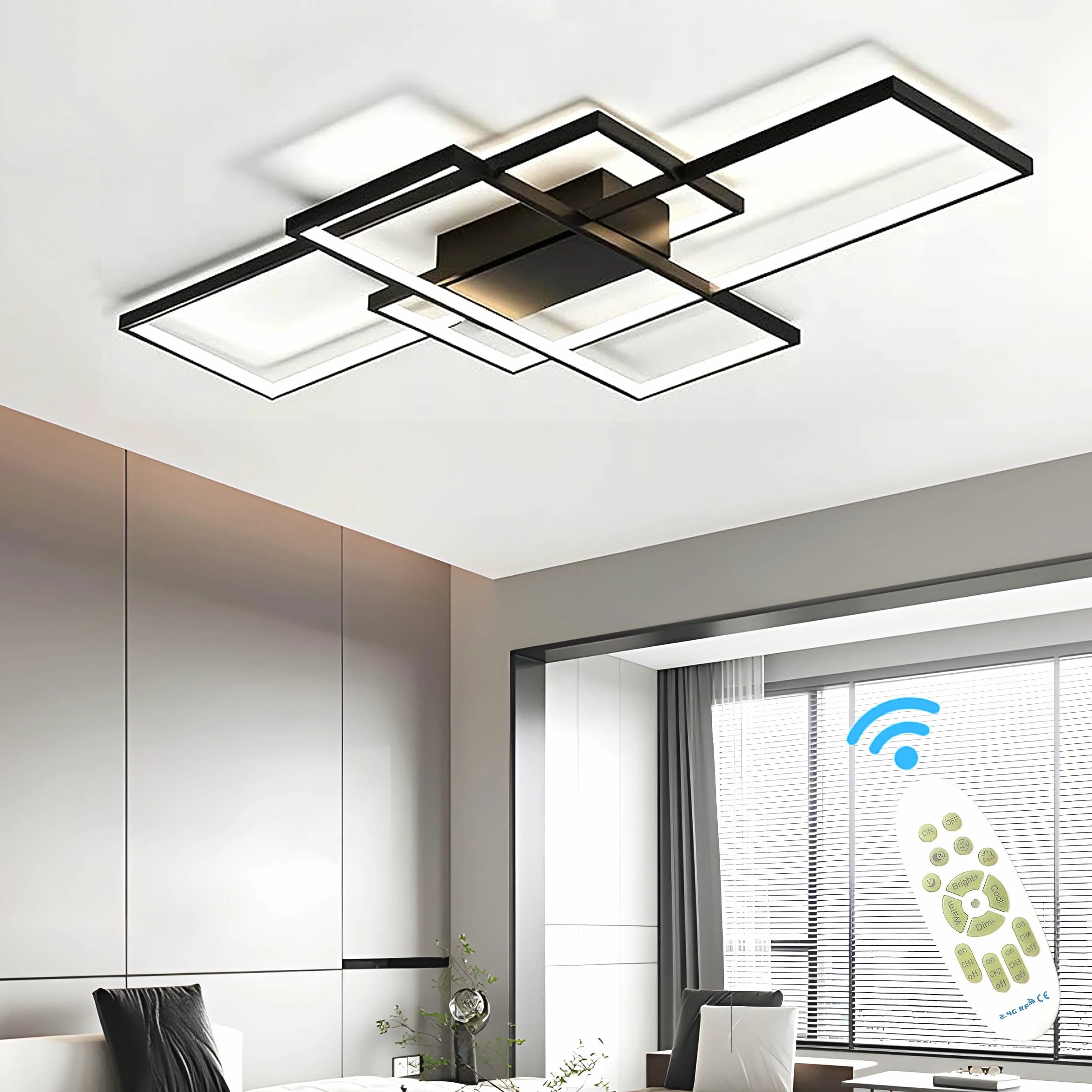Nowoczesna Lampa Sufitowa Czarna 105W z Pilotem 3000K-6000K 140cm