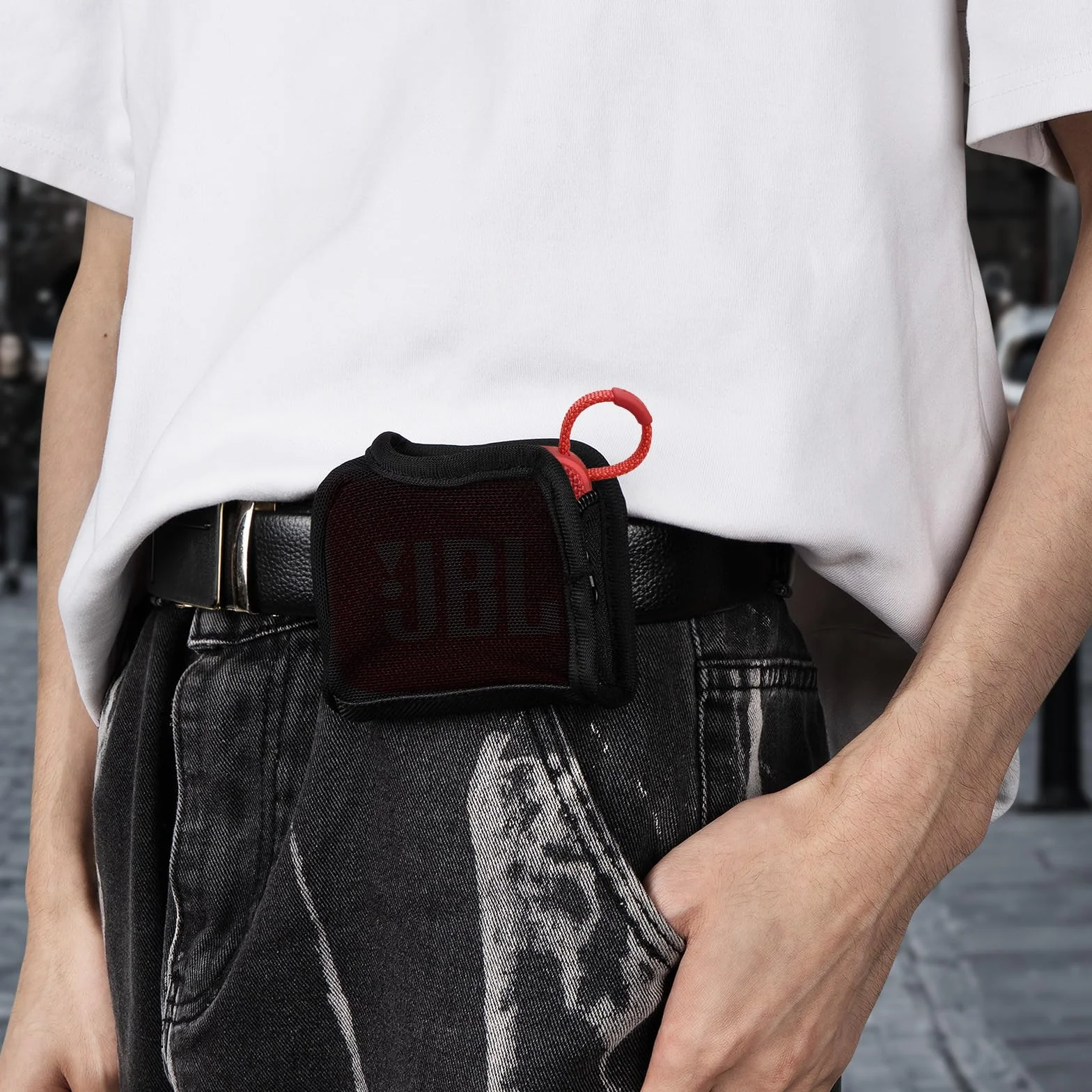 Pokrowiec Oxford do JBL GO 4, miękka osłona ochronna, etui podróżne z zaczepem (Czarny)