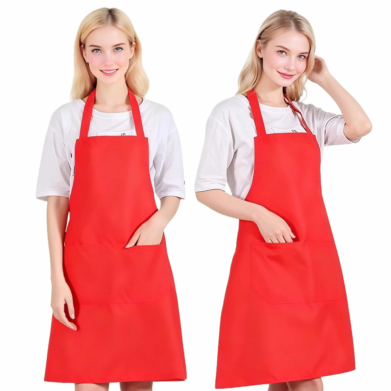 15 czerwonych fartuchów na szelkach z 2 kieszeniami, poliestrowy fartuch roboczy dla dorosłych, fartuchy kuchenne unisex, fartuchy malarskie