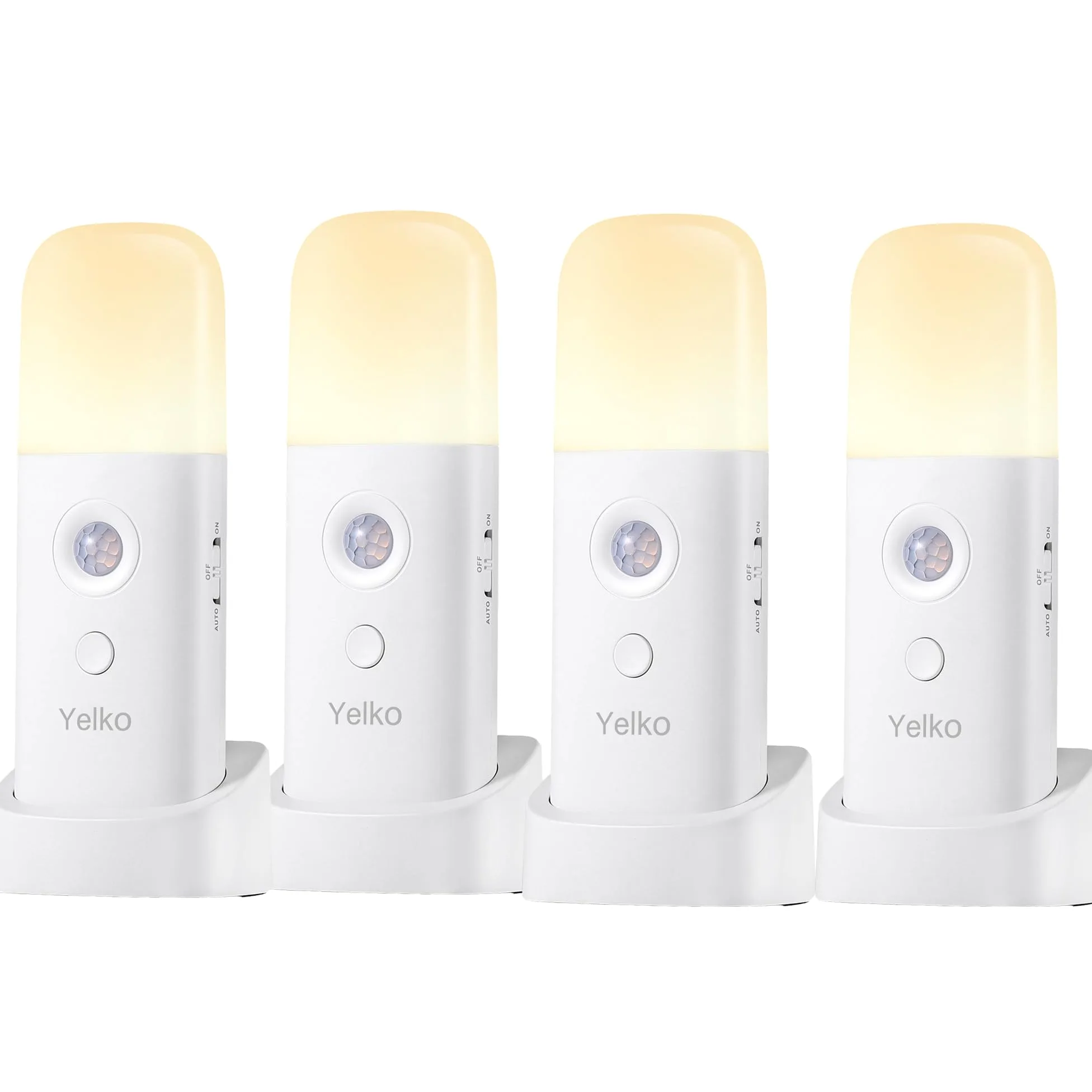 YELKO Lampki nocne z czujnikiem ruchu do użytku w pomieszczeniach – 2000 mAh, zasilane bateriami, możliwość ponownego ładowania i bezprzewodowe, ściemniane lampki nocne LED do pokoju dziecięcego