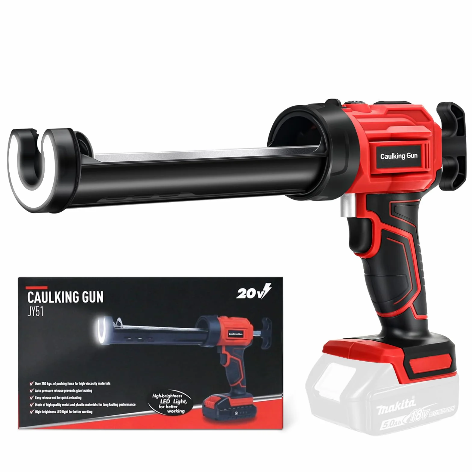 Akumulatorowa prasa kartuszowa kompatybilna z akumulatorem 18 V Makita, elektryczny pistolet na kartusz z 4 prędkościami i światłem LED, 300 ml, pistolet silikonowy do uszczelniania, szpachlowania