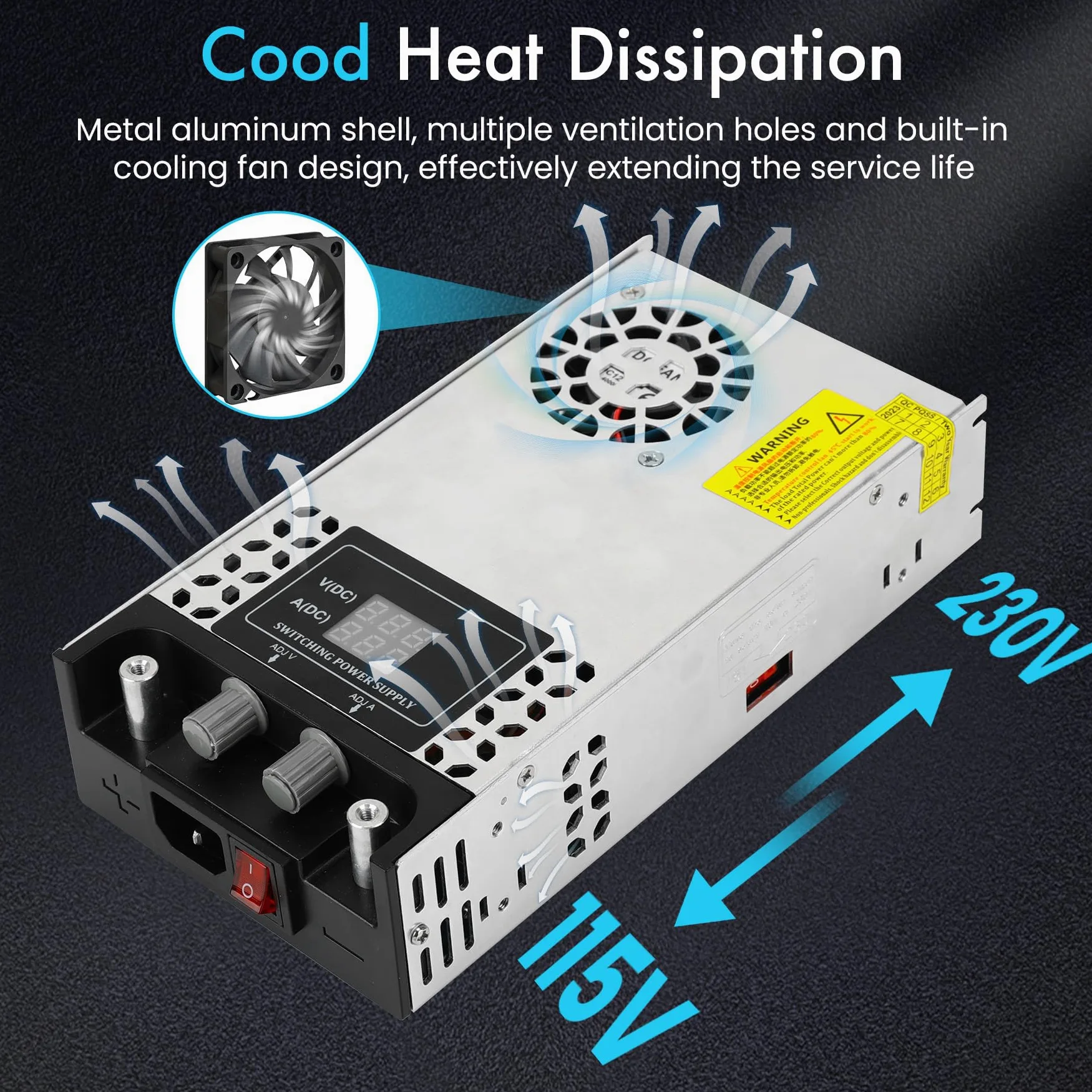 Regulowany zasilacz DC 0-48 V, 12,5 A, 600 W, 230 V AC do DC 0-48 V konwerter 0-12,5 A 600 W Transformator Zasilacz z wyświetlaczem LED, do taśm LED, do kamery CCTV Zasilanie