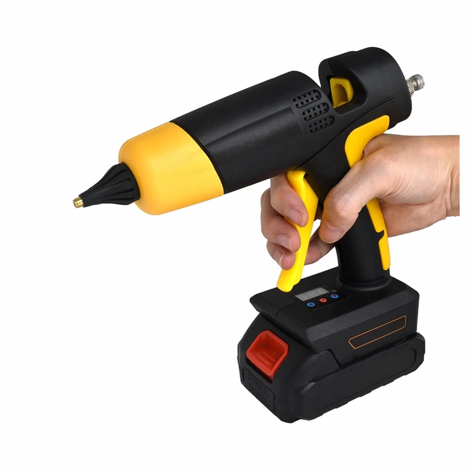 21 V 120 W bezprzewodowy pistolet do klejenia na gorąco z cyfrowym wyświetlaczem termostat wymienna bateria użyj 11 mm kleju w sztyfcie dysza z czystej miedzi Bezwysiłkowe tworzenie(SET-8)