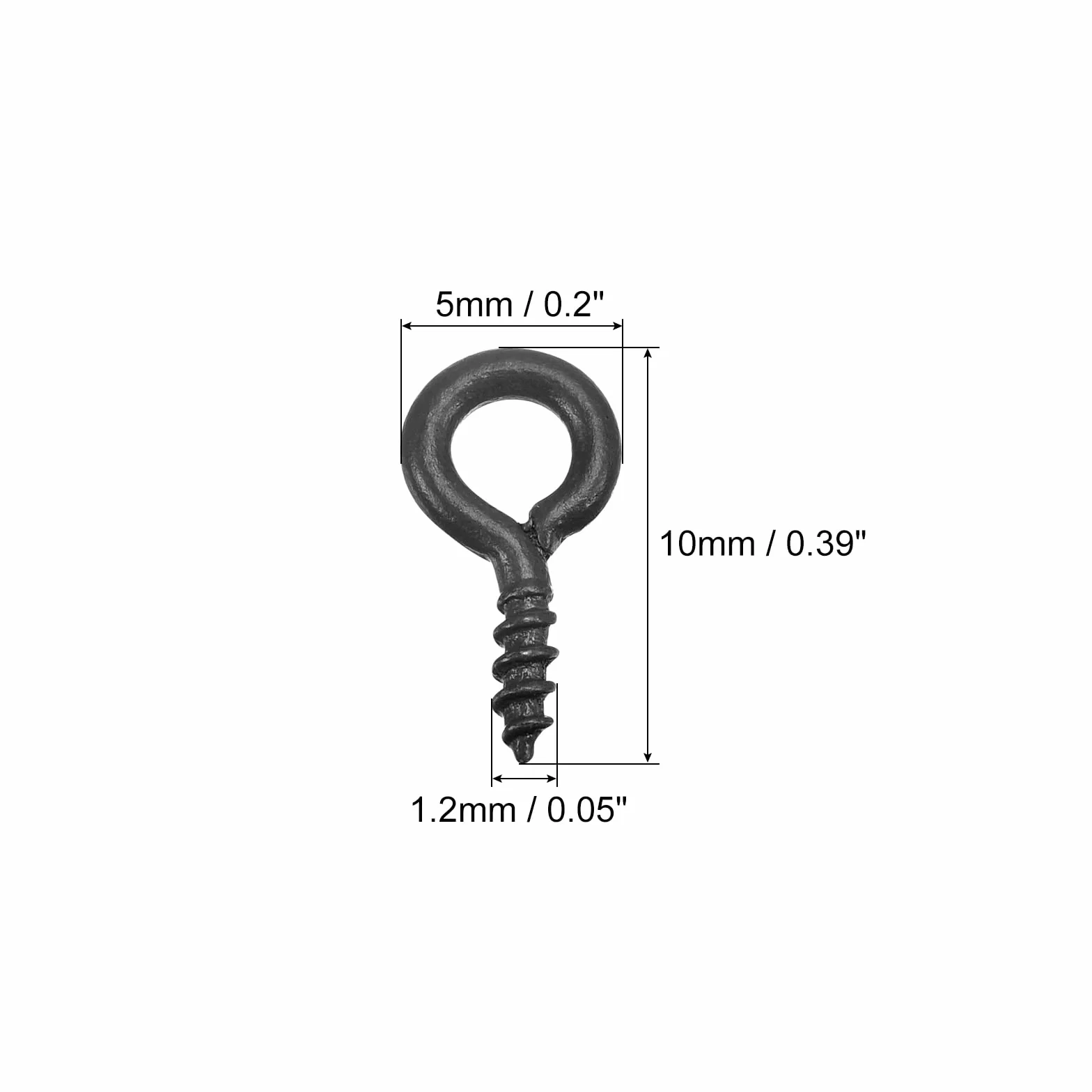 sourcing map 200 sztuk małych śrub do oczka, szpilki haczykowe, mini oczka, śruby gwintowane, 5 x 10 x 1,2 mm, samoklepiane śruby do tworzenia biżuterii DIY rękodzieło, czarne