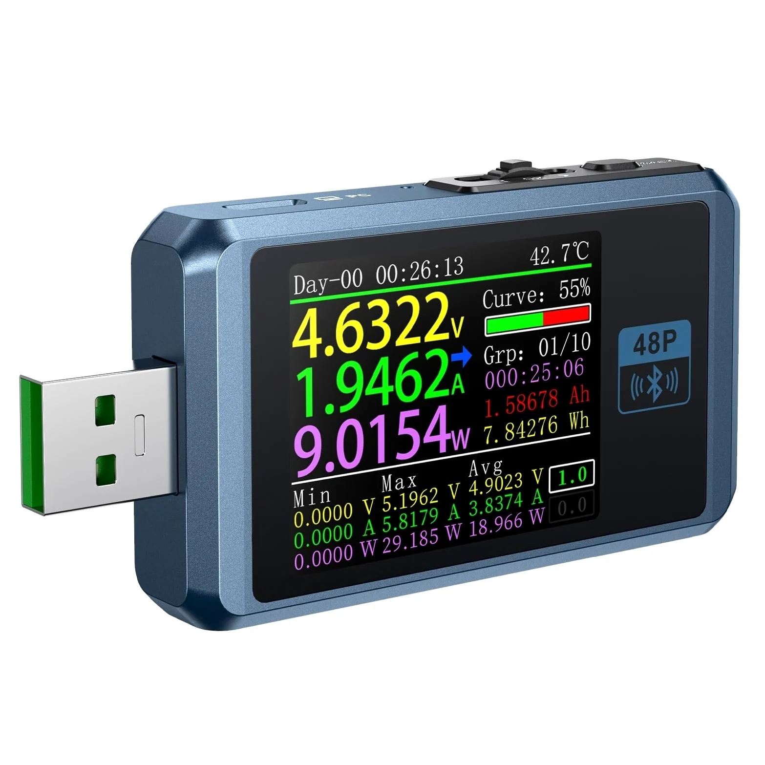 Tester USB FNB48P Tester napięcia prądu USB Wyzwalacz PD QC4.0 + PD3.0 2.0 TYPE-C Test pojemności szybkiego wykrywania ładowania 1,77 cala(With bluetooth)