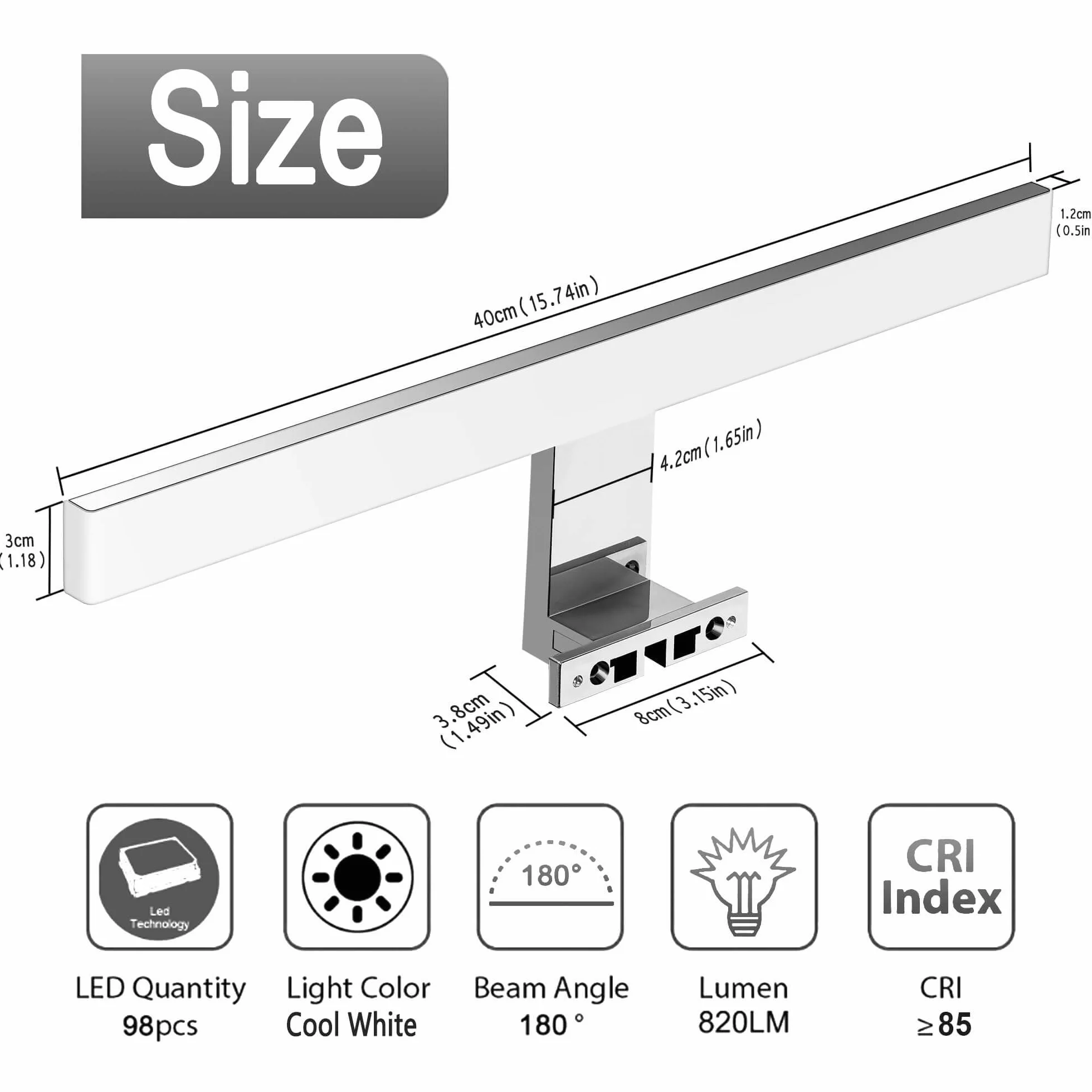 LED Spiegelleuchte Badezimmer 10W 820LM 40cm Kaltweiß 6500K Azhien,3in1 Montage IP44 230V Wandleuchte Spiegellampe 400mm,Kein Flimmern Badezimmerschrank Spiegelleuchten