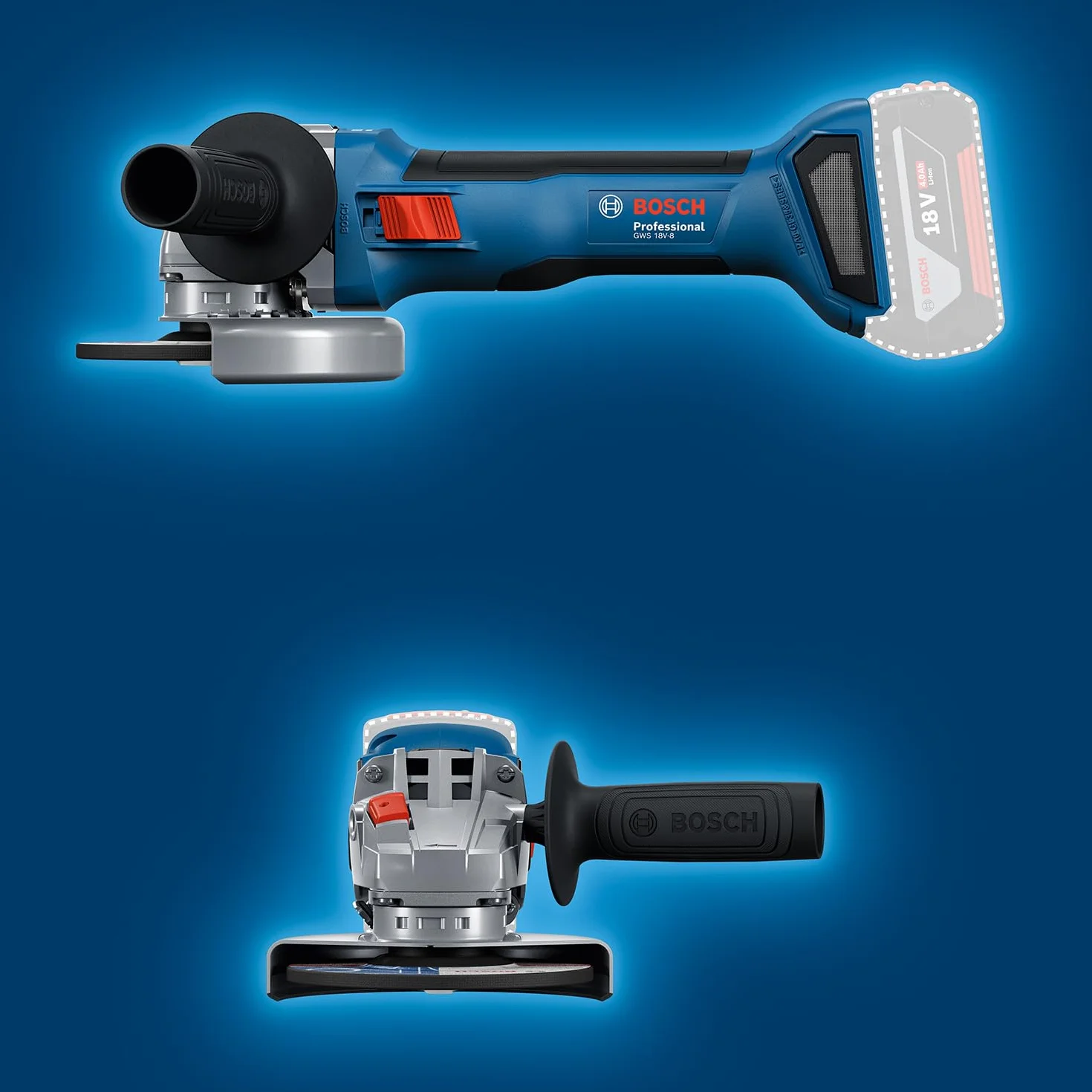Bosch Professional 18 V firmy Bosch: akumulatorowa szlifierka kątowa GWS 18V-8 (Ø tarczy 125 mm, walizka L-BOXX)