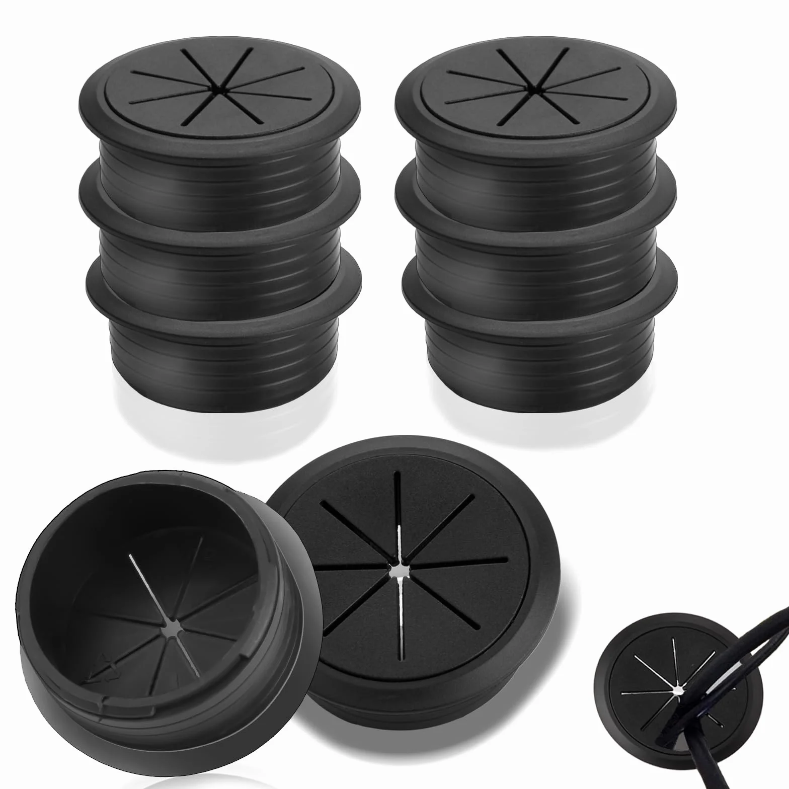 SWTYExt 50mm przepust kablowy 6 sztuk przewód kablowy biurko czarny przepust kablowy biurko plastikowy przewód kablowy do biurka szkoła biuro dom zorganizowany przewód