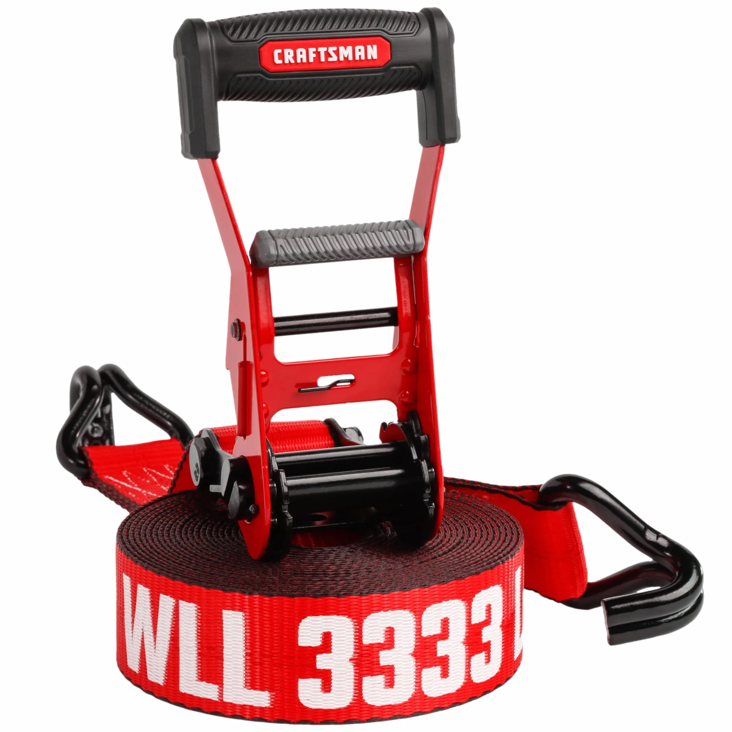 CRAFTSMAN CMXAZBS10000J czarny/czerwony pasek do wiązania z grzechotką 5 cm x 60 cm z podwójnym hakiem J - ciężki/przemysłowy (wytrzymałość na rozerwanie 4,5 kg)