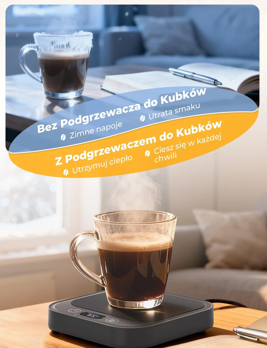 Inteligentny Podgrzewacz do Kubka z 4 Poziomami Kontroli Temperatury do Kawy, Mleka, Kakao