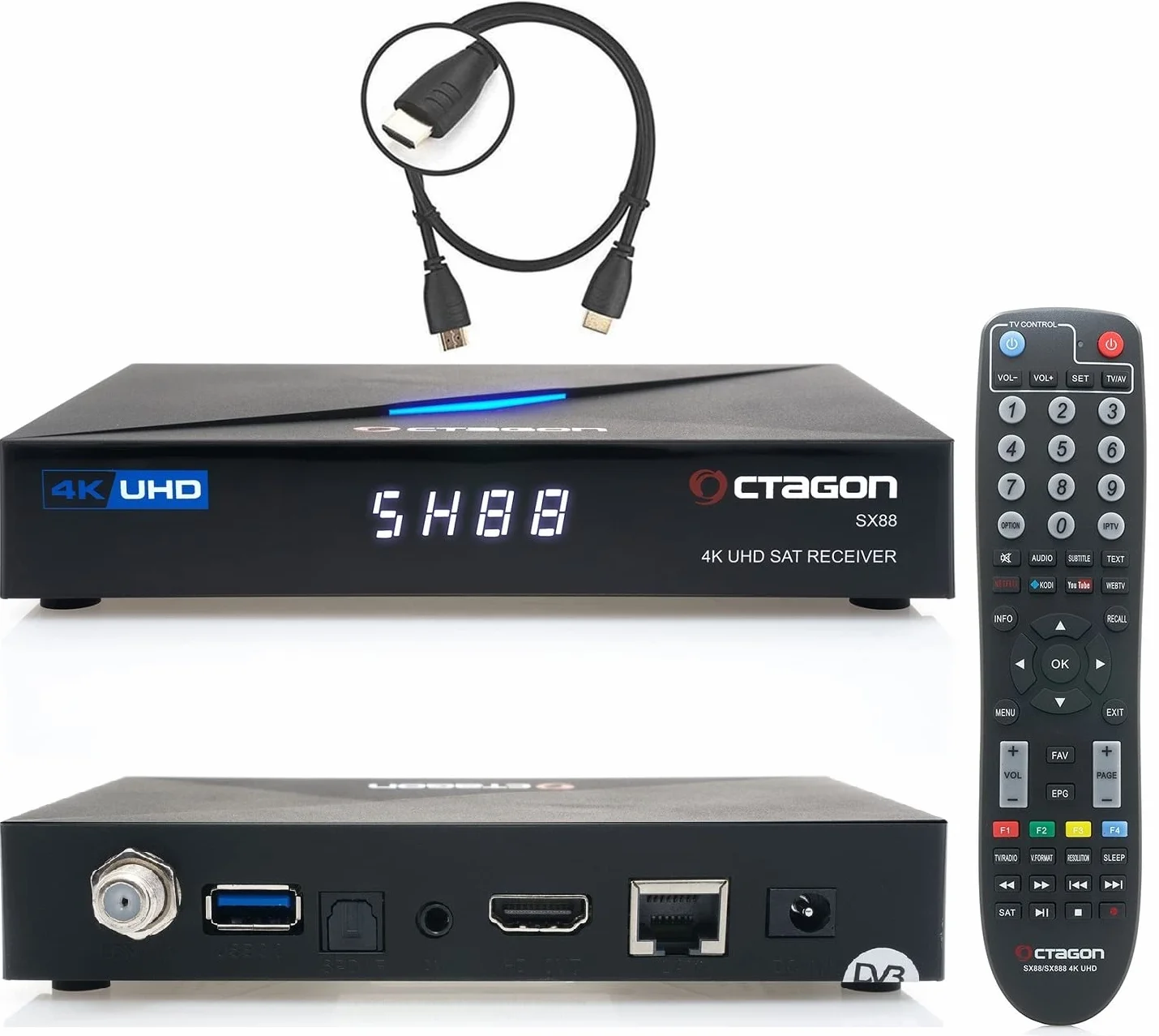 Octagon SX88 4K Linux odbiornik satelitarny z PVR, Smart TV Box, Unicable, HDR HLG