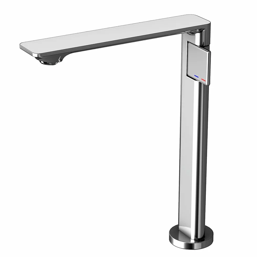 Bateria łazienkowa – wysoka chromowana bateria mieszająca z bardzo długą wylewką do zlewu naczyniowego – instalacja umywalki z pojedynczym uchwytem – elegancki mosiężny design