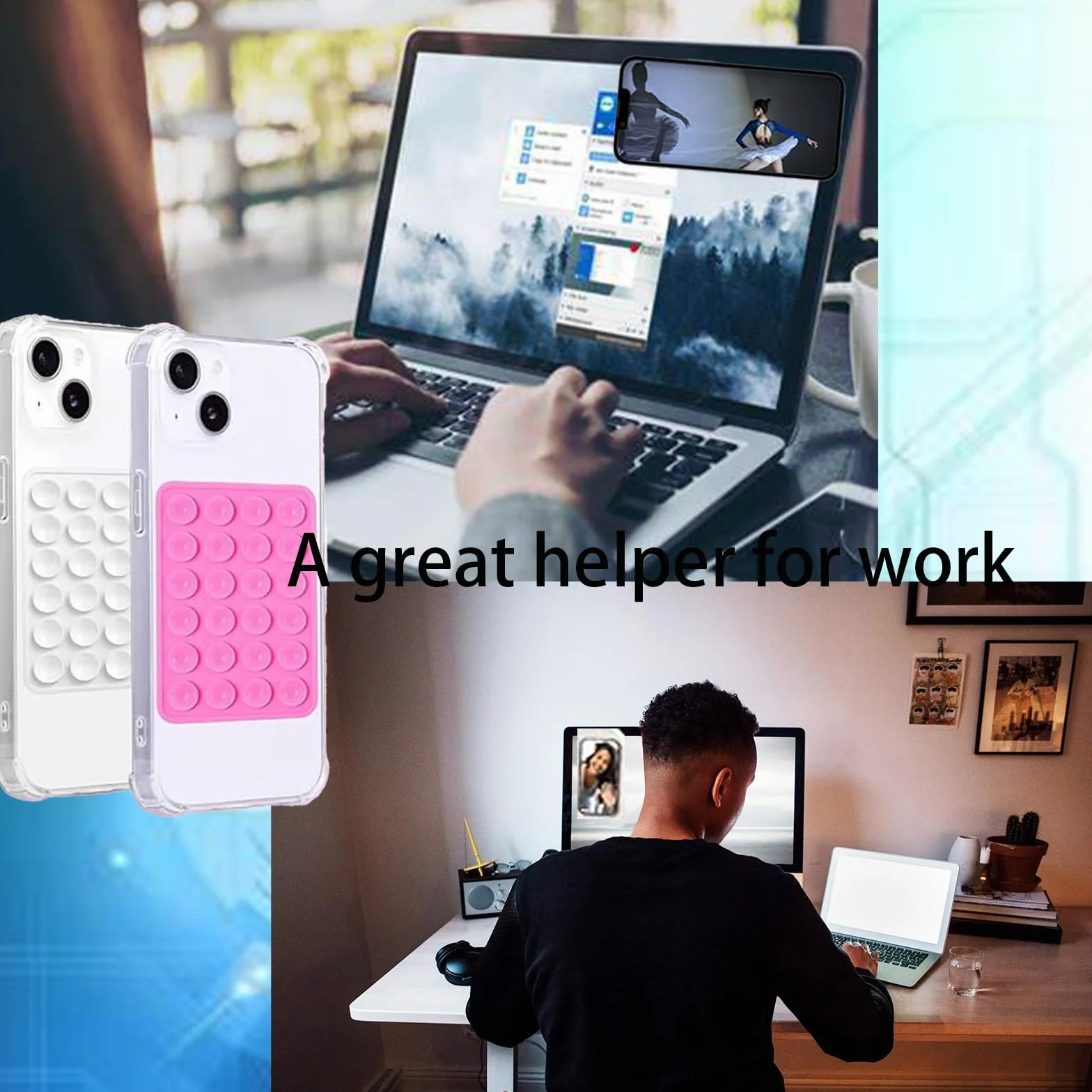 Silikonowe etui na telefon z przyssawką, samoprzylepne, 5,6 x 8,1 cm, uchwyt do selfie