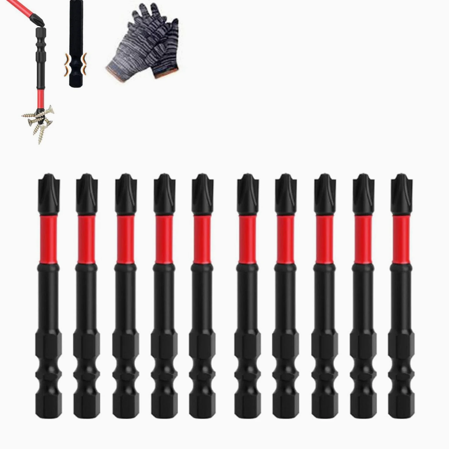 Zestaw bitów wkrętaków udarowych, 10 sztuk bitów magnetycznych FPH2, stal S2 65 mm i 110 mm rowki szczelinowe, trzpień sześciokątny 1/4 cala, wiertła krzyżowe