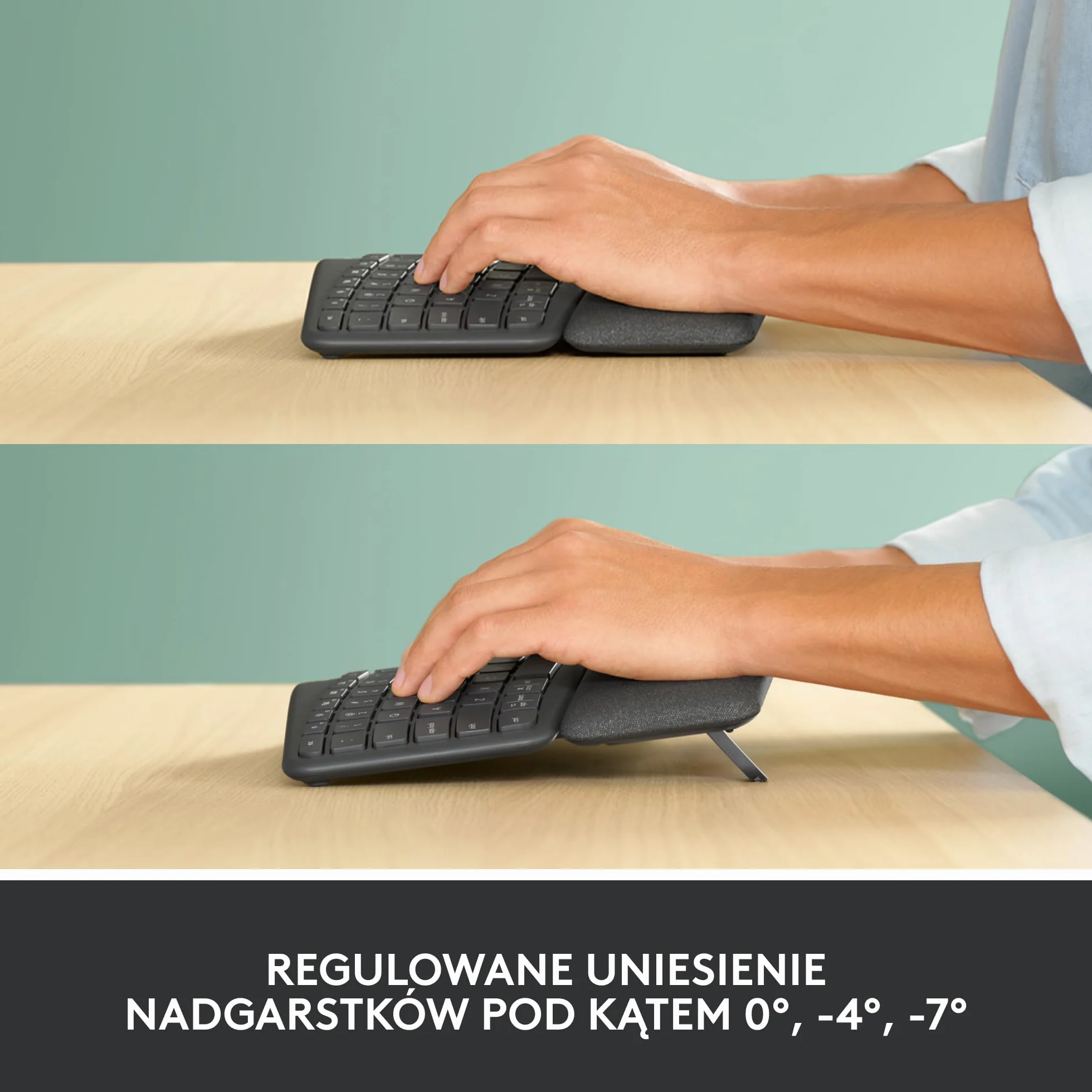 Logitech ERGO K860 - Bezprzewodowa ergonomiczna klawiatura dzielona, podkładka pod nadgarstek, łączność Bluetooth i USB, kompatybilna z Windows/Mac, QWERTY US Intl - Czarny