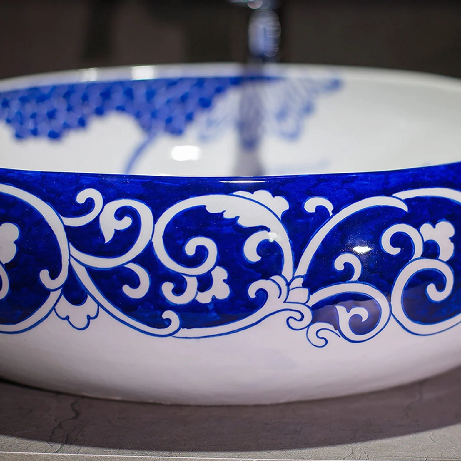 Umywalka nablatowa, umywalka ceramiczna, ręcznie malowana, okrągła umywalka nablatowa, nowoczesna miska łazienkowa nadblatowa, do przebudowy wanny, 50x41x15cm