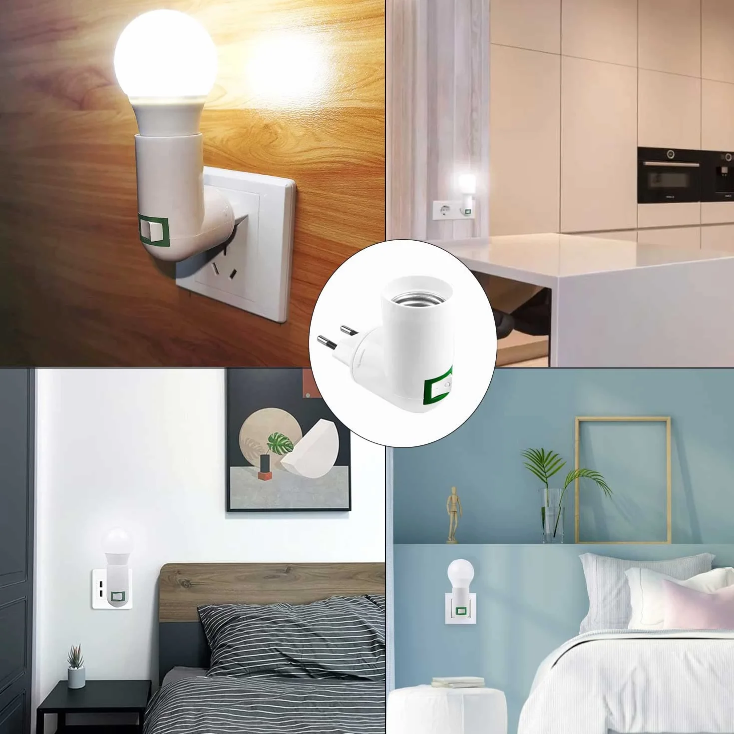 4 gniazda E27 z przełącznikiem, gniazdo budowlane AC 220 V, gniazdo elektryczne do adaptera E27 Lampa ścienna do montażu na ścianie żarówki LED (biały)