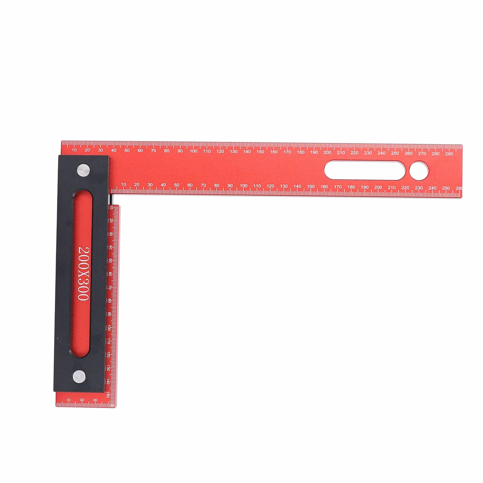 Kwadrat do obróbki drewna 300 x 200 mm Narzędzie w kształcie litery L - kątownik stolarski ze stopu aluminium anodyzowanego z ogranicznikiem do dokładnego układu, znakowania i