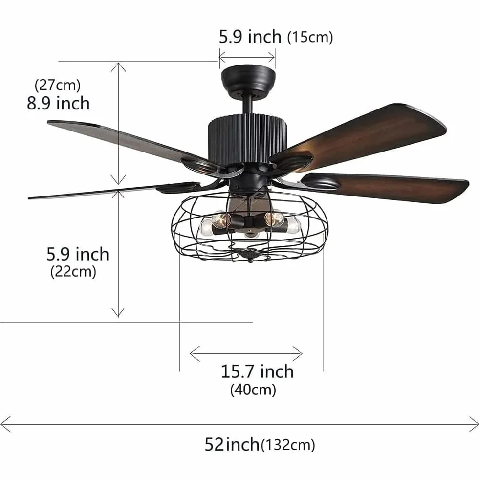 Wentylator Sufitowy Z Oświetleniem Zdalnego Sterowania Ściemnialny Wentylator E27 Wentylator Sufitowy Żyrandol LED Loft Wentylator Sufitowy Retro Industry Cichy Salon Sypialnia Jadalnia Timing