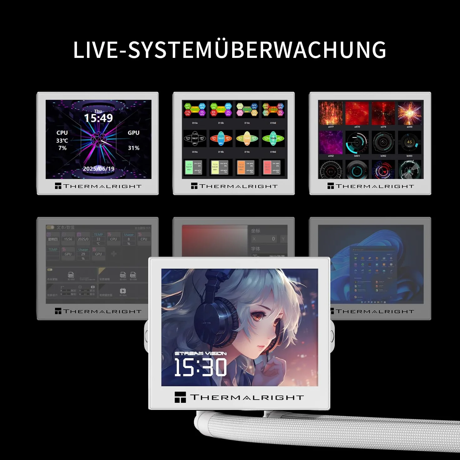 Thermalright Stream Vision 360 Chłodnica cieczy procesora, ekran LCD 3,5" z wbudowanym wentylatorem magnetycznym,rozdzielczość 640 x 480, prędkość 2400 obr./min,kompatybilny z AM5,LGA1851/1700