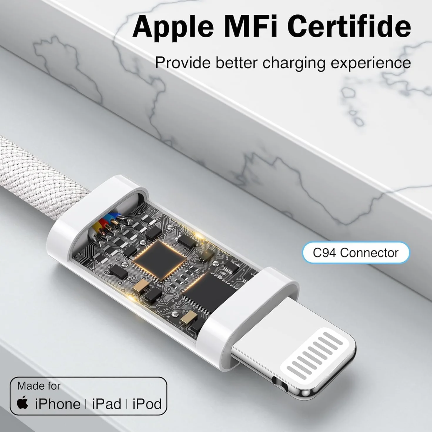 Kabel Lightning MFi 1 m do szybkiego ładowania iPhone 14 13 12 11 Pro Max Mini XR XS X 8 7 6 6s Plus 5S SE