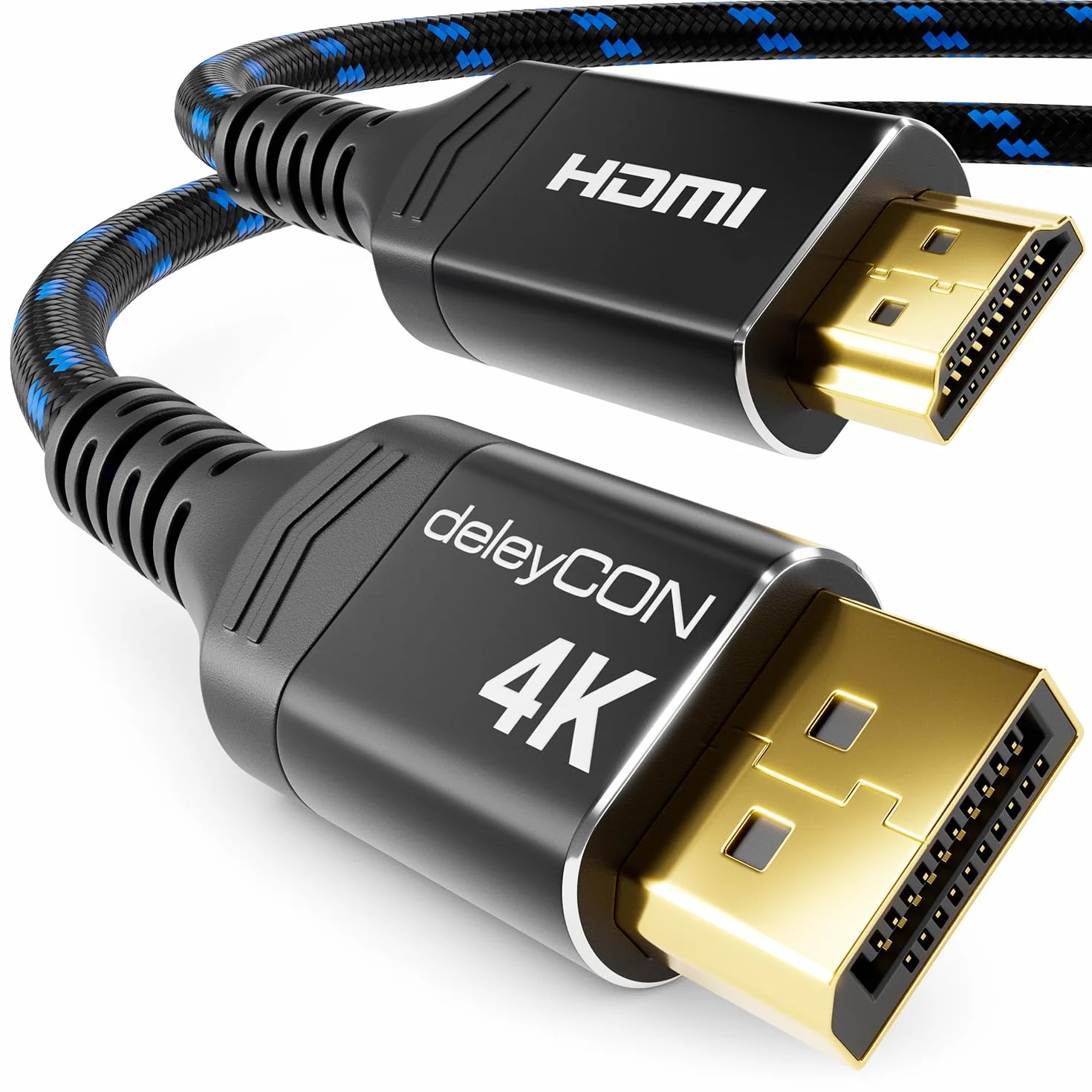 deleyCON 1,5m 4K DisplayPort na HDMI Kabel (do Monitor HDMI, TV, Projektor) - 1080P@60Hz / 4K@30Hz - Aluminiowe Wtyki + Kabel Nylonowy - do Komputera DP, PC, Karty Graficznej