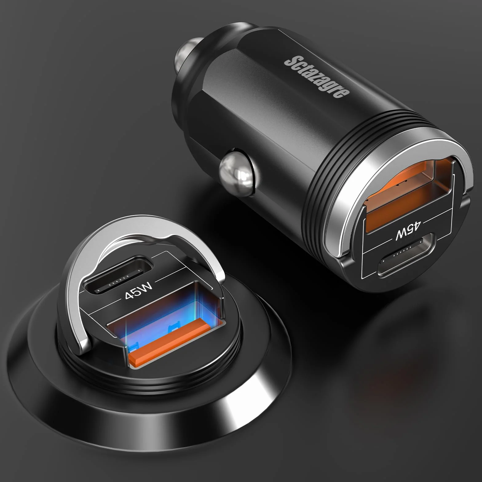 Ładowarka samochodowa USB C PD PPS 45W QC 3.0 szybka ładowarka mini metalowa do iPhone 14 13 12 Pro Max Samsung Huawei