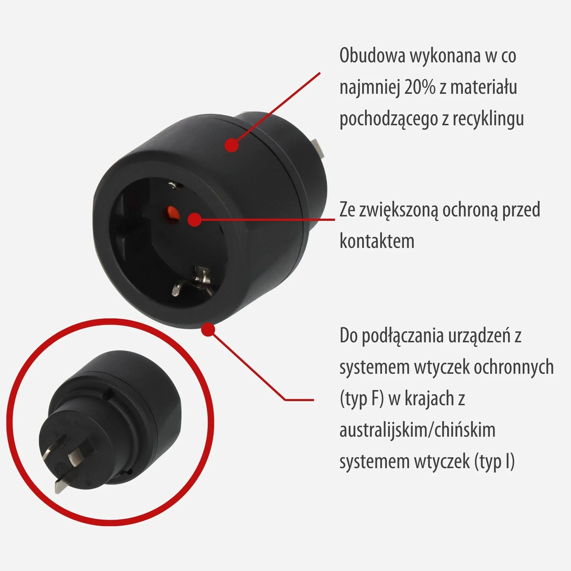 Brennenstuhl wtyczka podróżna/adapter podróżny (do podłączania urządzeń elektrycznych z systemem wtyczek z uziemieniem w krajach z australijskim/chińskim systemem wtyczek) czarny