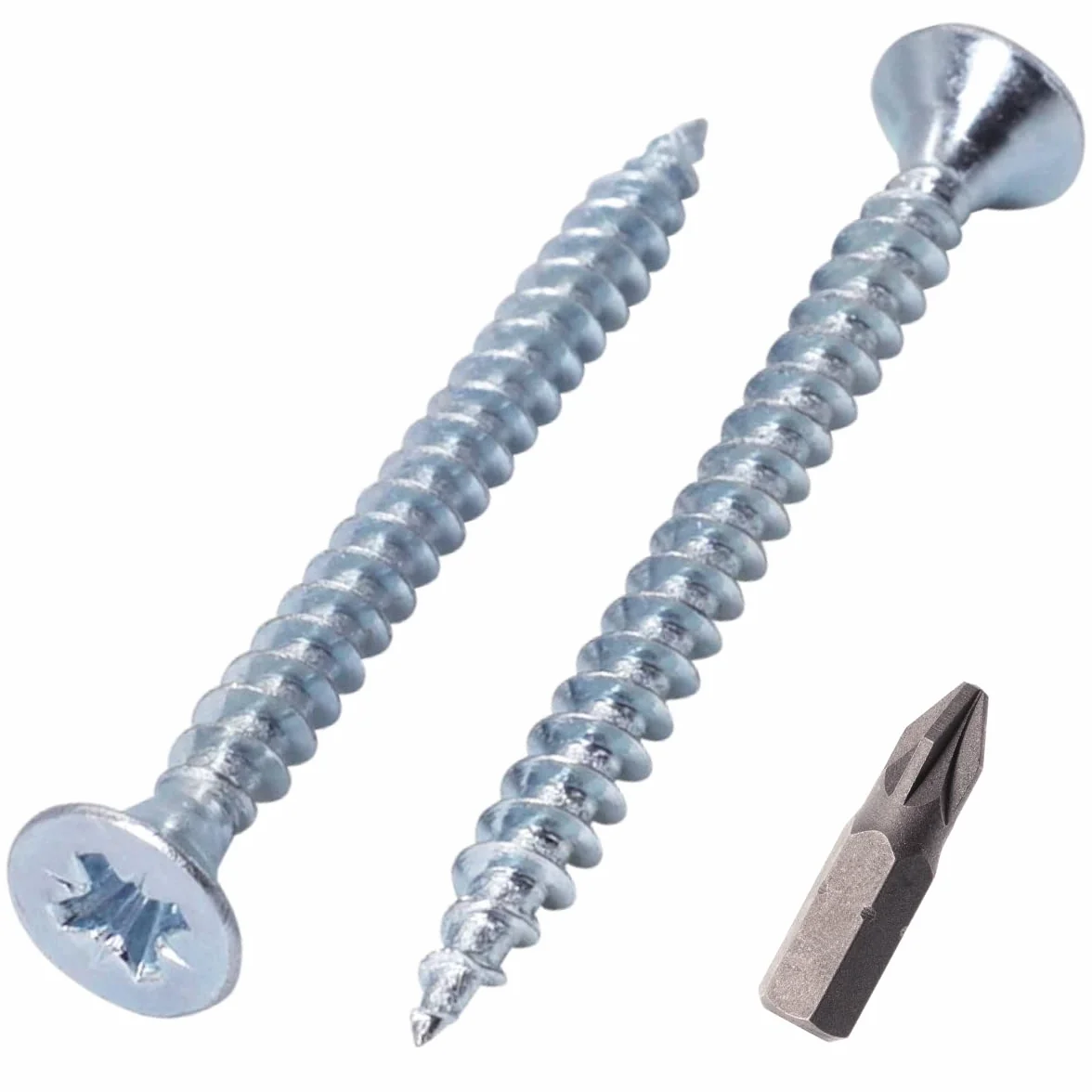 SKIR'CO (opakowanie 100 szt.) stal ocynkowana 4,0 x 45 mm srebrne śruby do drewna, Pozidriv z łbem stożkowym, śruby do płyt wiórowych, PZ w pełni gwintowane (100, 4,0 x 45 mm)