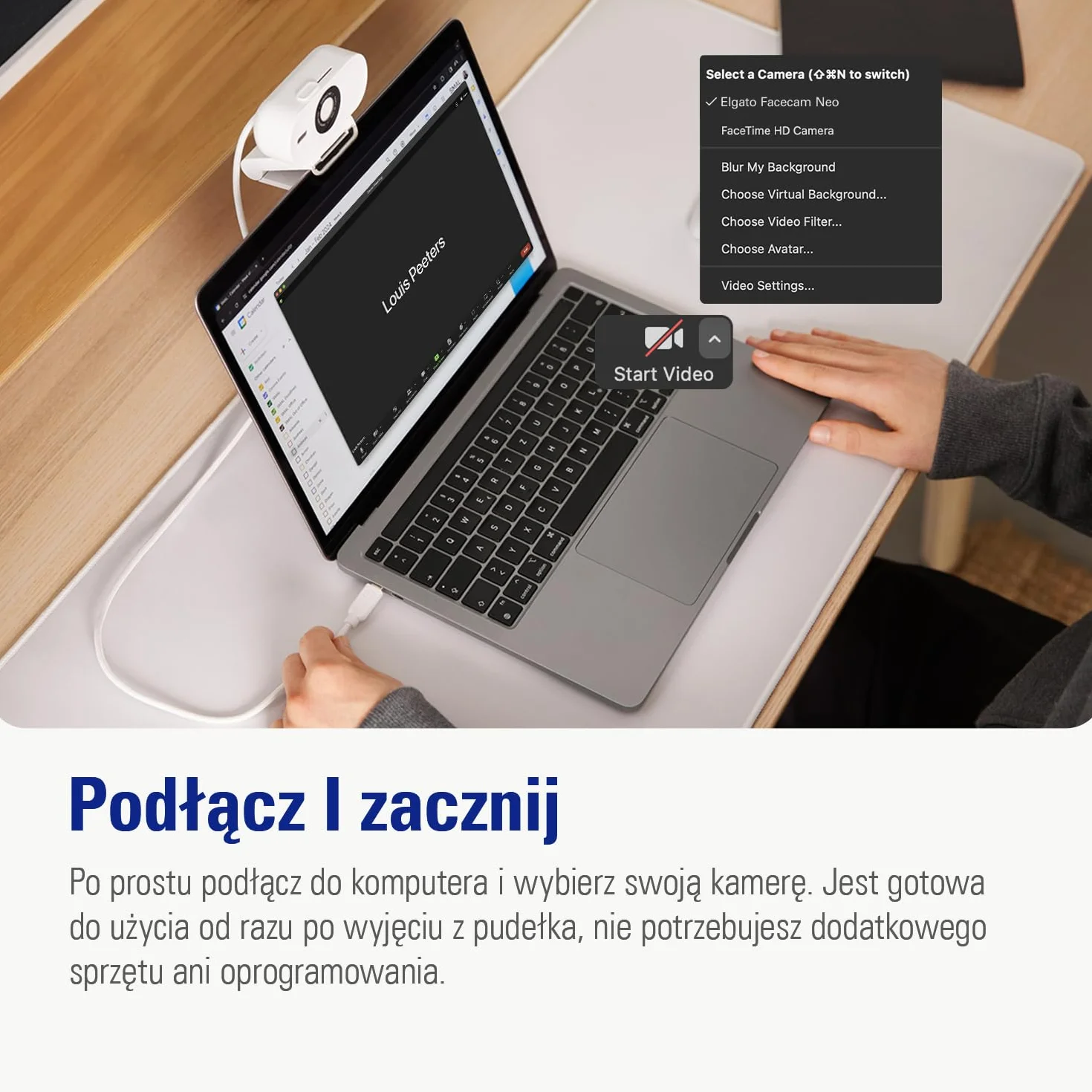 Elgato Facecam Neo – kamera internetowa Full HD z przesuwaną osłoną prywatności, korekcja światła, do wideorozmów, transmitowania, Teams/Zoom/Slack/OBS/Twitch/YouTube – USB-C/Plug & Play PC/laptop/Mac