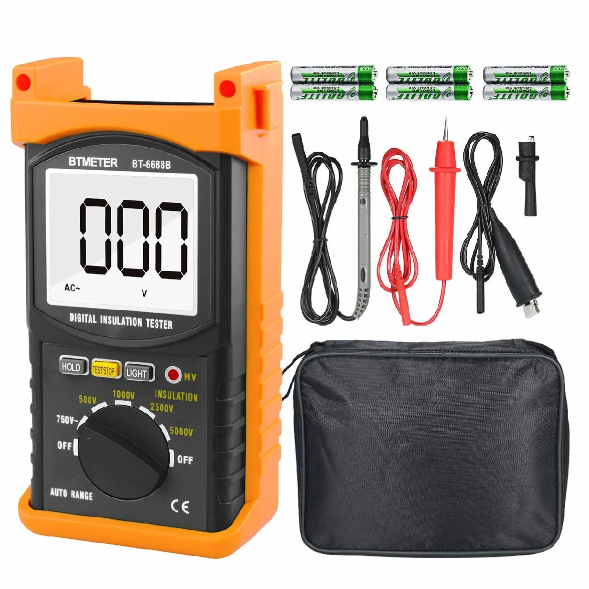 Tester rezystancji izolacji, AP-6688B LCD Cyfrowy Megohmmetr z Megohmmetr Napięcie testowe 5000V, rezystor izolacji 200G omów, wskaźnik wysokiego napięcia