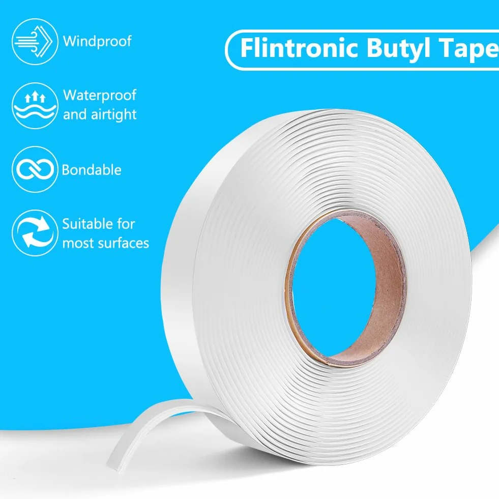 Flintronic Taśma uszczelniająca butylowa, biała guma butylowa, wodoodporna taśma butylowa, do szczelnej naprawy kampera, okna, szkła, łodzi, uszczelniania rur dachowych, 10 m x 20 mm x 2 mm