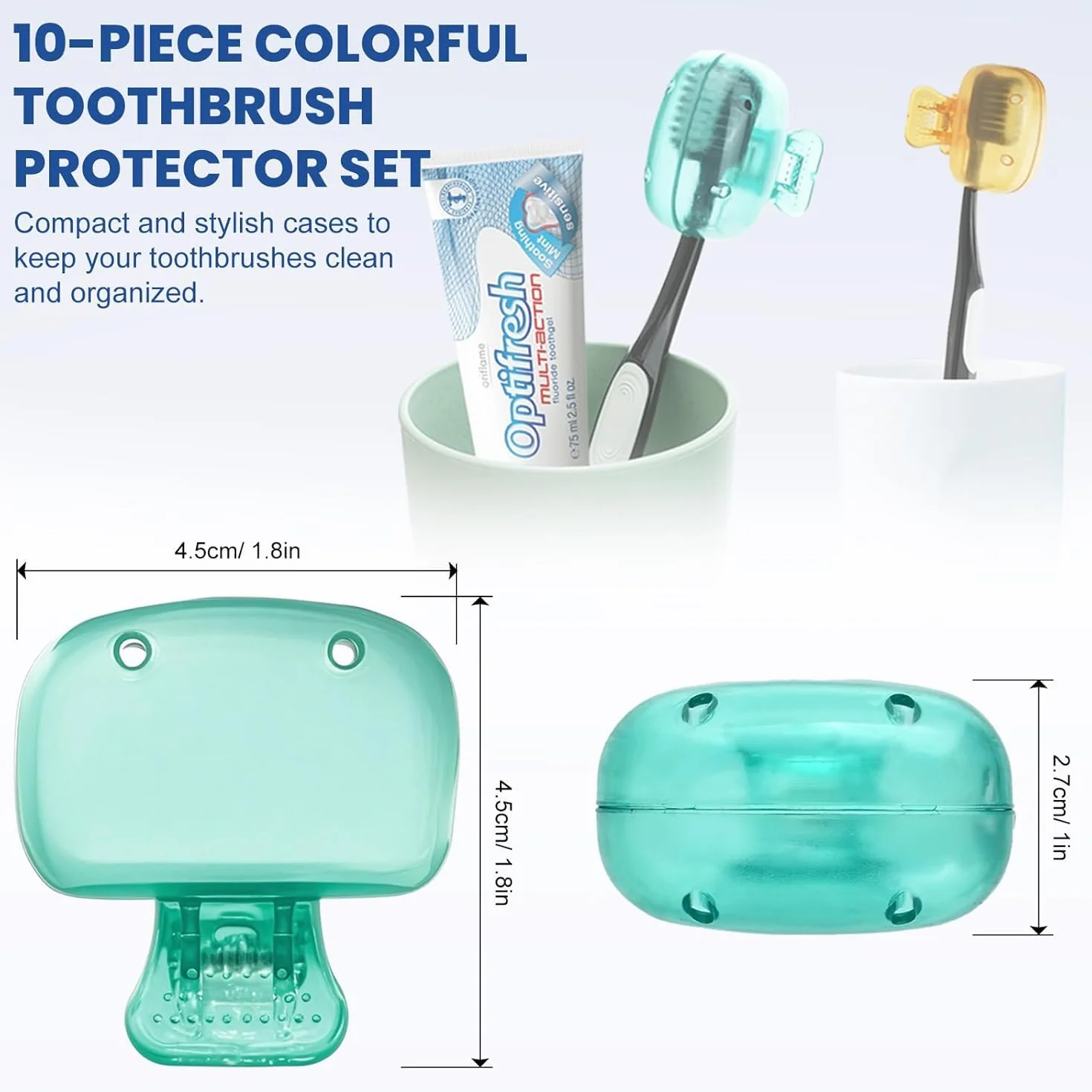 Zoyiancy 10 sztuk osłonki ochronne na szczoteczki do zębów, przenośne etui na szczoteczki do zębów do podróży, pokrowce na główki szczoteczek odpowiednie dla rodziny, podróży służbowych (10 kolorów)