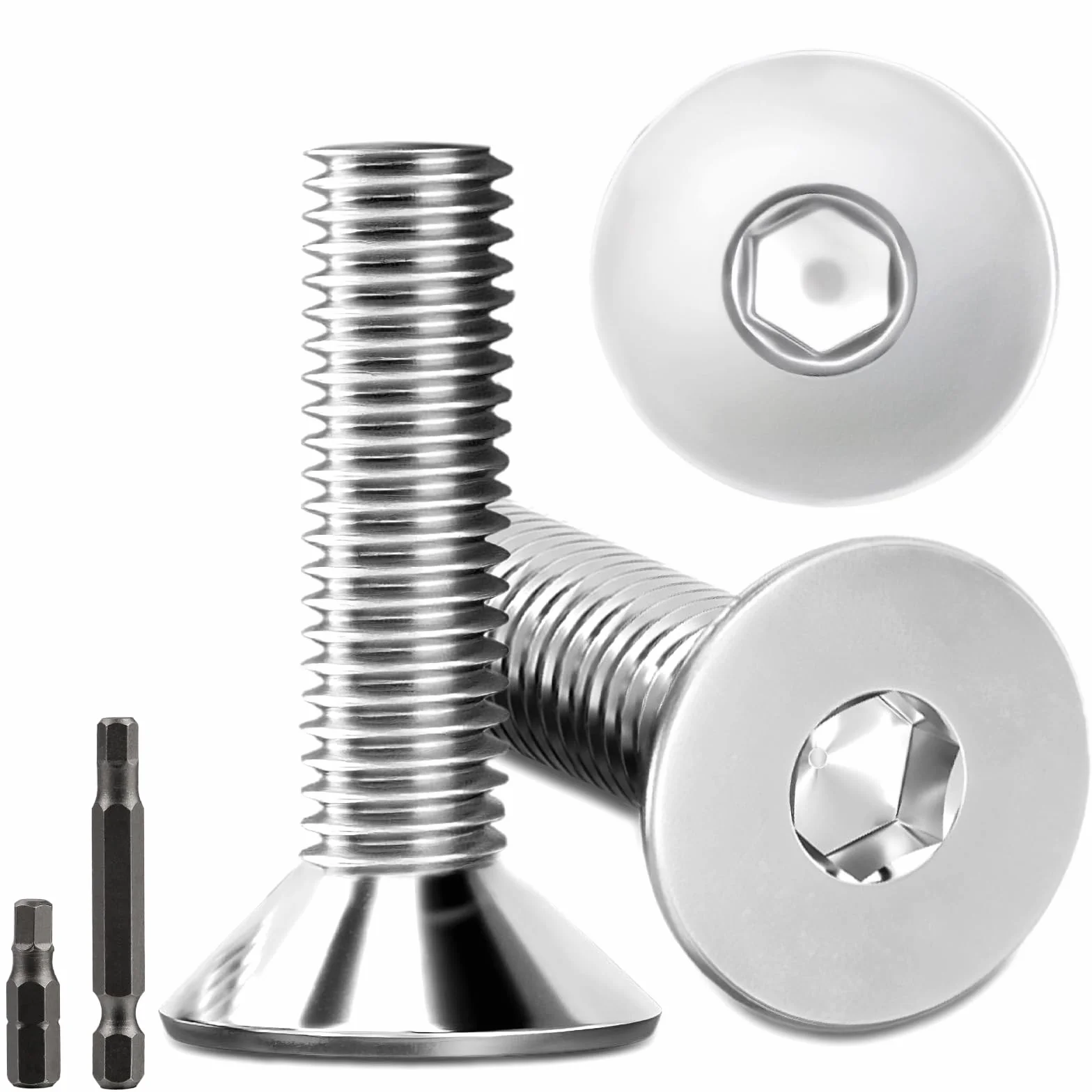 20 szt. śrub z łbem stożkowym ze stali szlachetnej M8 x 30 mm, śruby z łbem sześciokątnym M8 i stali szlachetnej DIN 7991/ISO 10642, śruby z łbem stożkowym, z 2 szt. łbem sześciokątnym (srebrne)