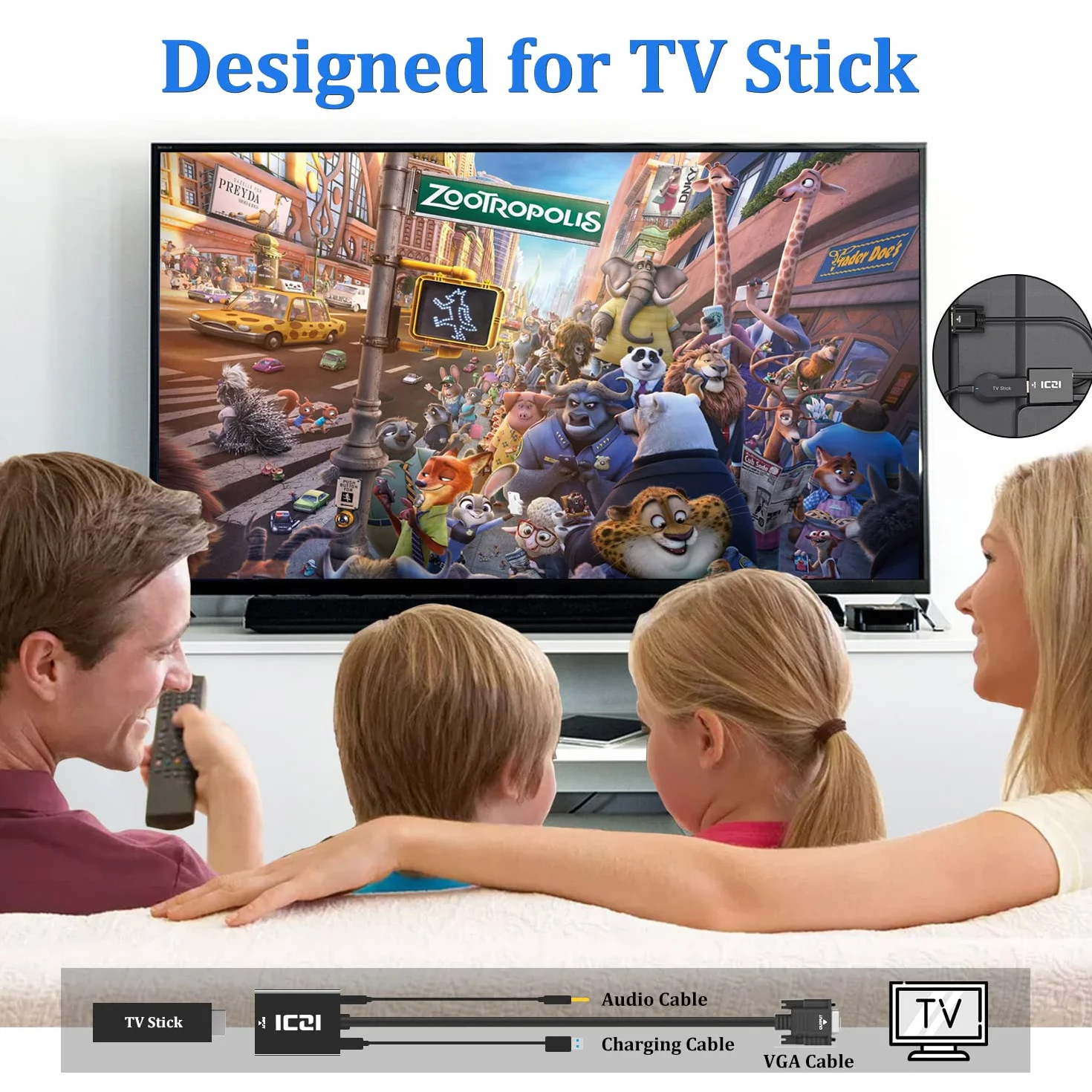 ICZI Adapter HDMI na VGA 1080P z gniazdem audio 3,5 mm, aktywny konwerter HDMI żeński na VGA męski do TV Stick, HDTV, wyświetlacza, monitora, Chromebooka, 360, PS4 i innych